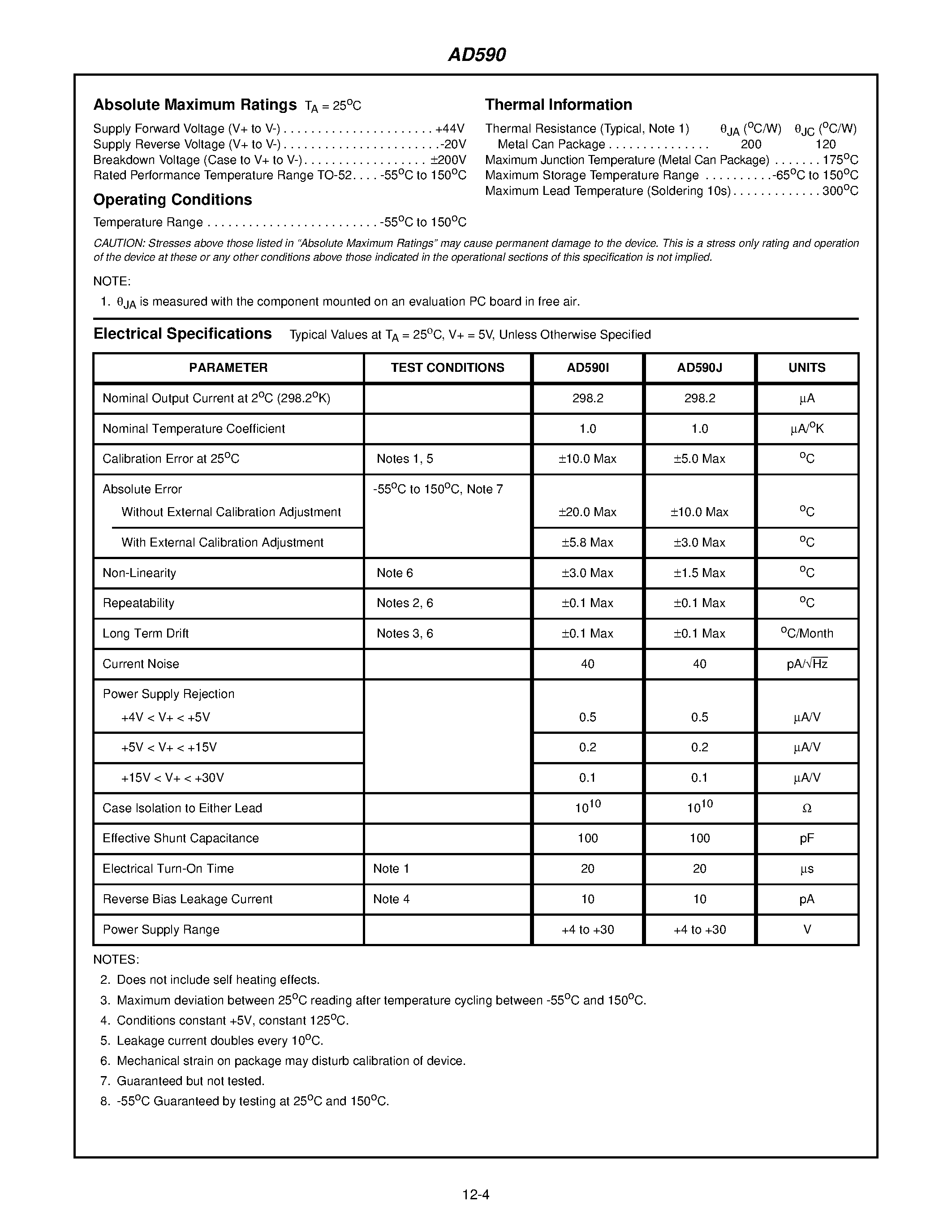 Datasheet AD590 - 2-Wire/ Current Output Temperature Transducer page 2