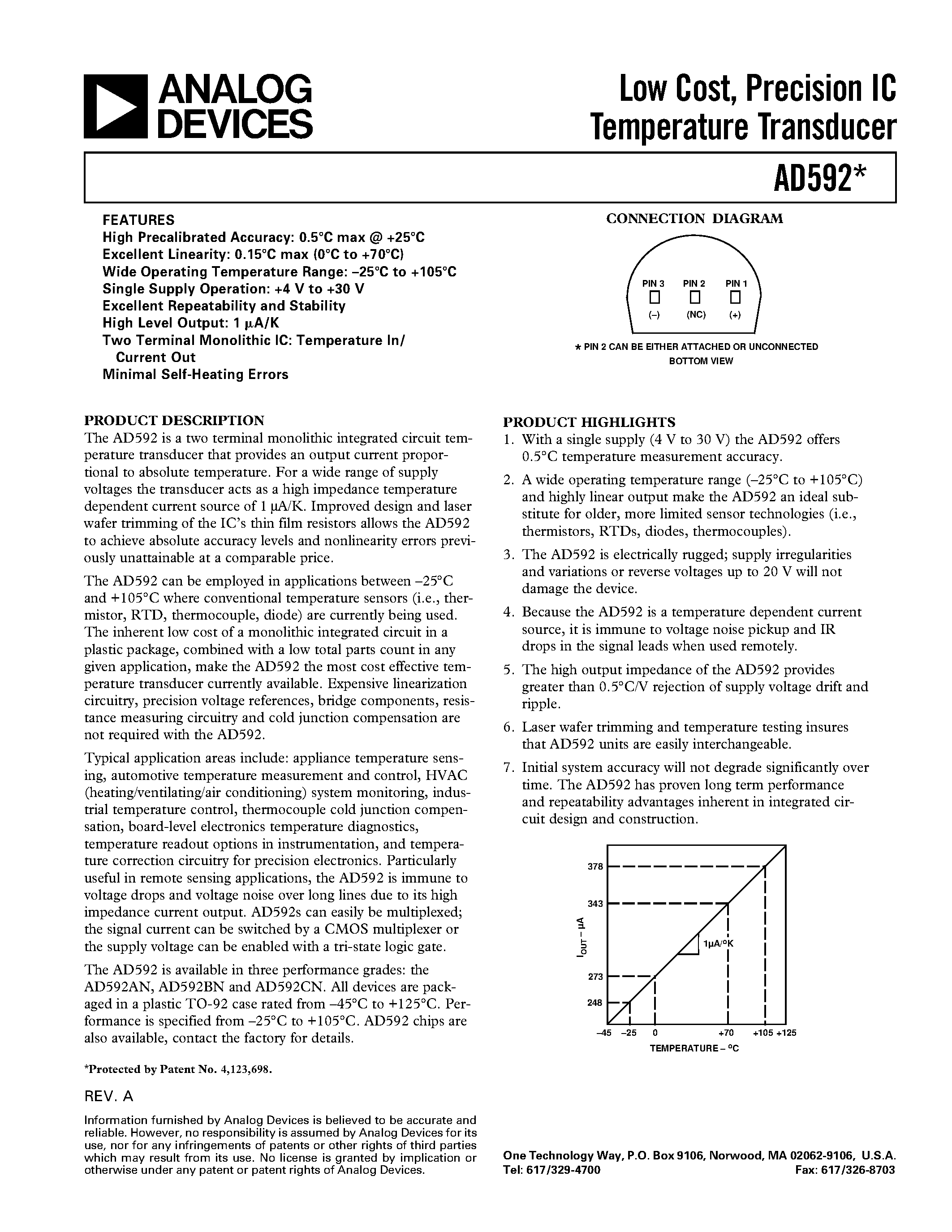 Даташит AD592 - Low Cost/ Precision IC Temperature Transducer страница 1