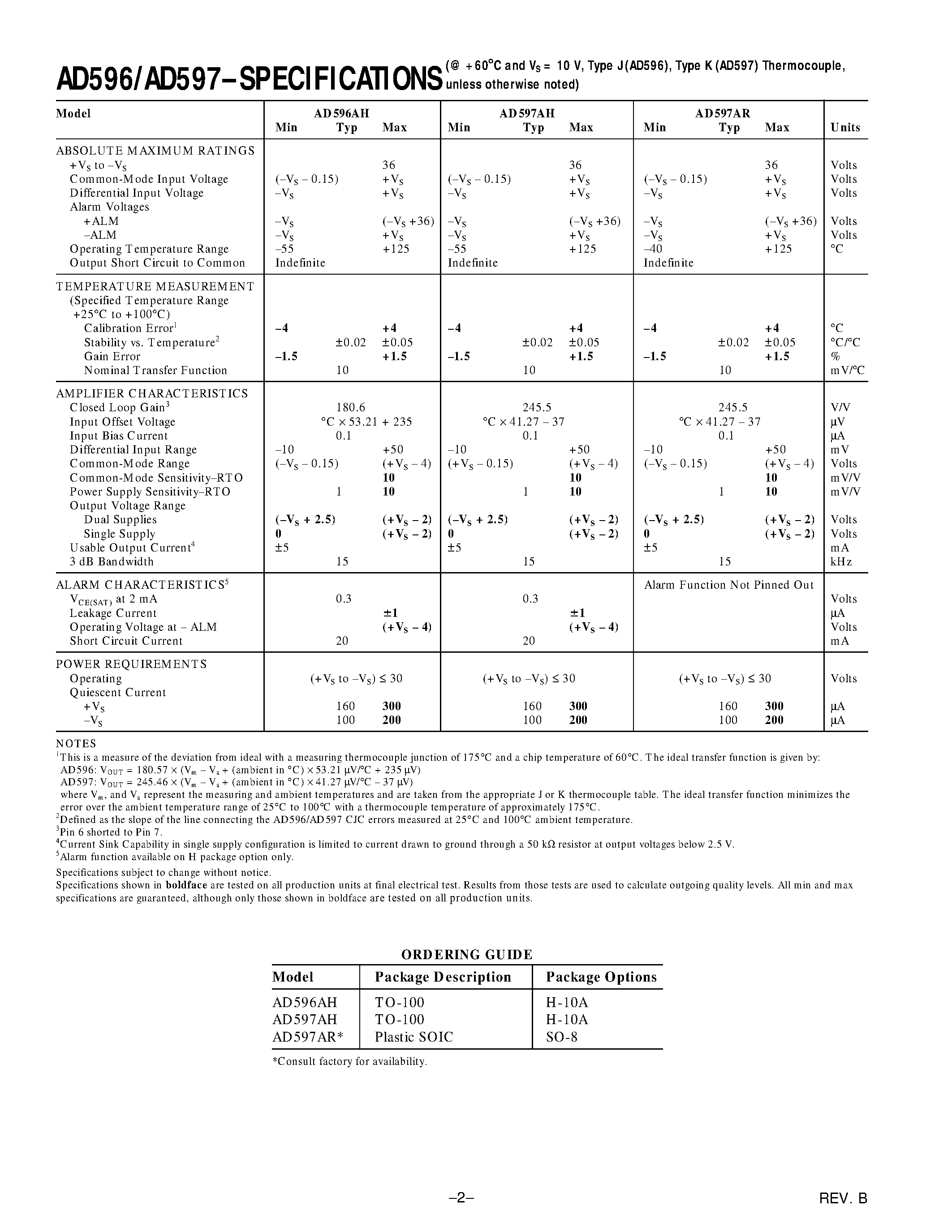 Datasheet AD596AH - Thermocouple Conditioner and Setpoint Controller page 2
