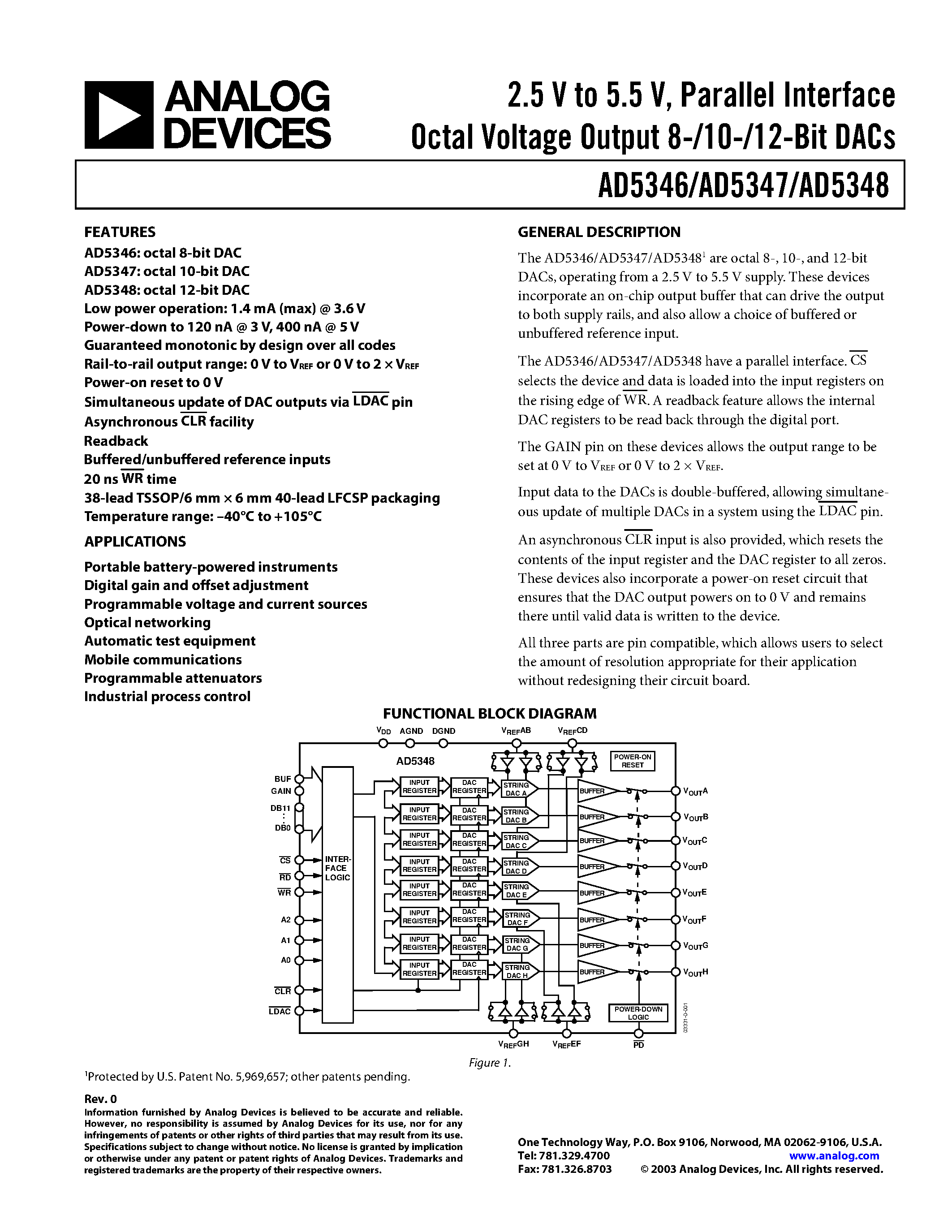 Datasheet AD5346BCP-REEL - 2.5 V to 5.5 V/ Parallel Interface 2.5 V to 5.5 V/ Parallel Interface page 1