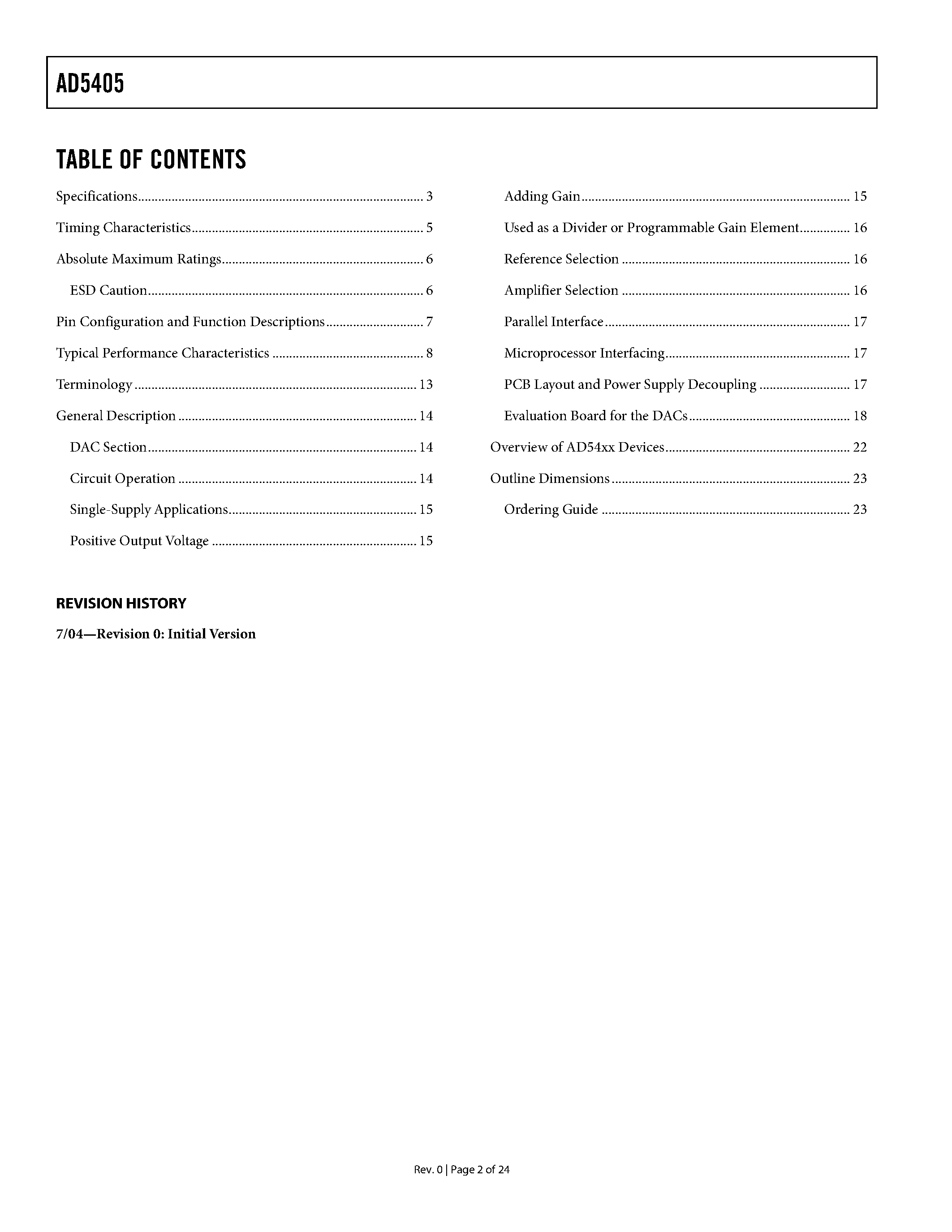 Datasheet AD5405 - Dual 12-Bit/ High Bandwidth/ Multiplying DAC with 4-Quadrant Resistors and Parallel Interface page 2