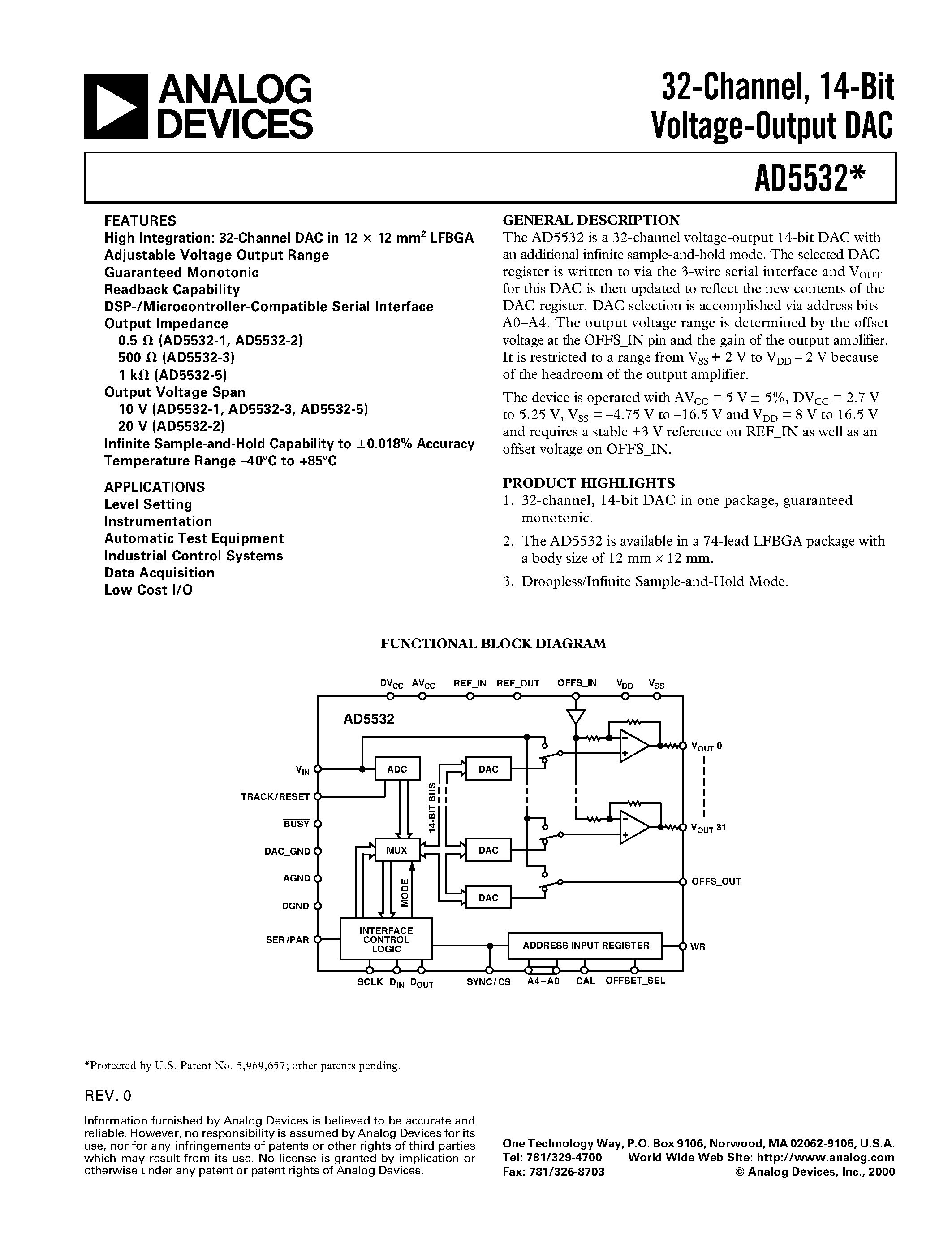 Datasheet AD5532 - 32-Channel/ 14-Bit Voltage-Output DAC page 1