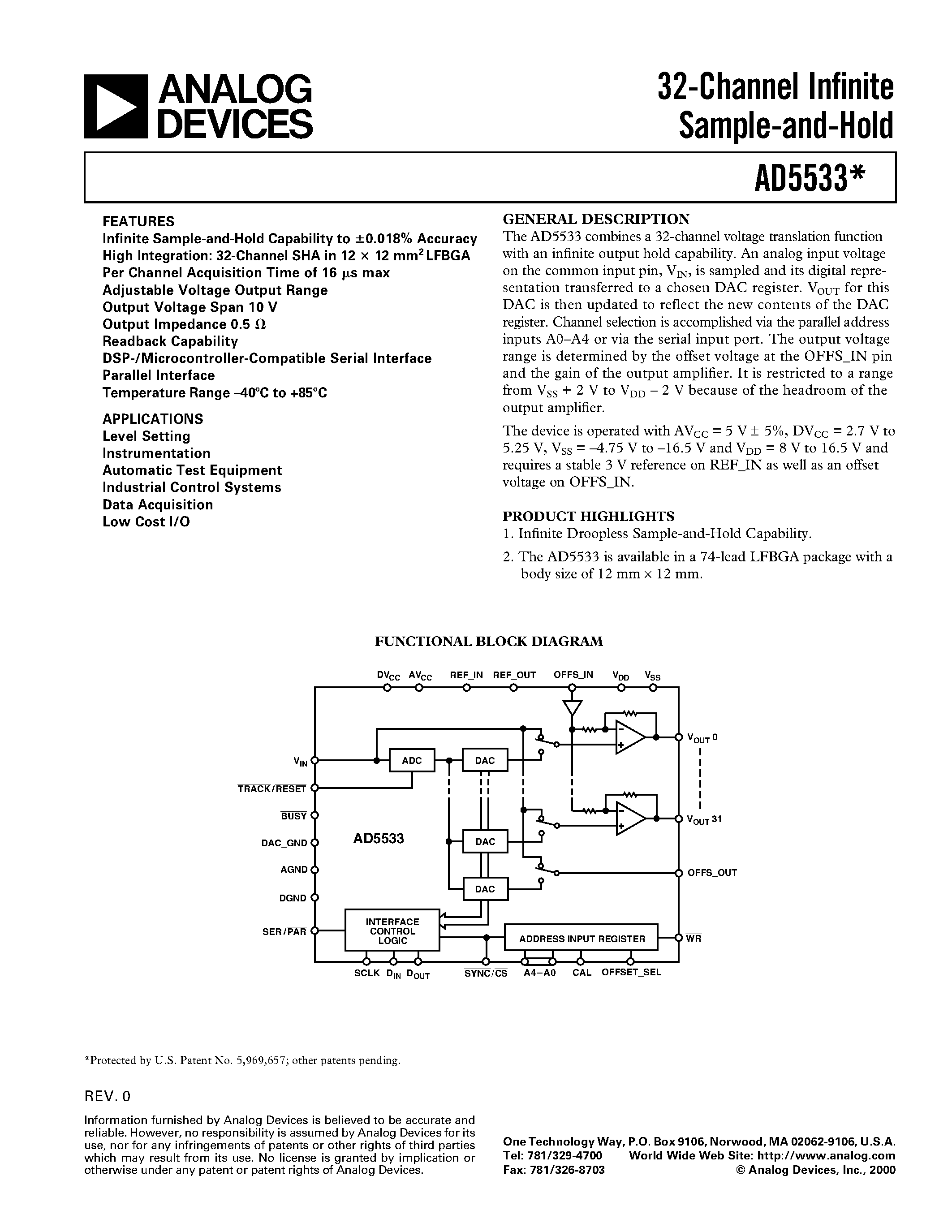 Datasheet AD5532ABC-1 - 32-Channel Infinite Sample-and-Hold page 1