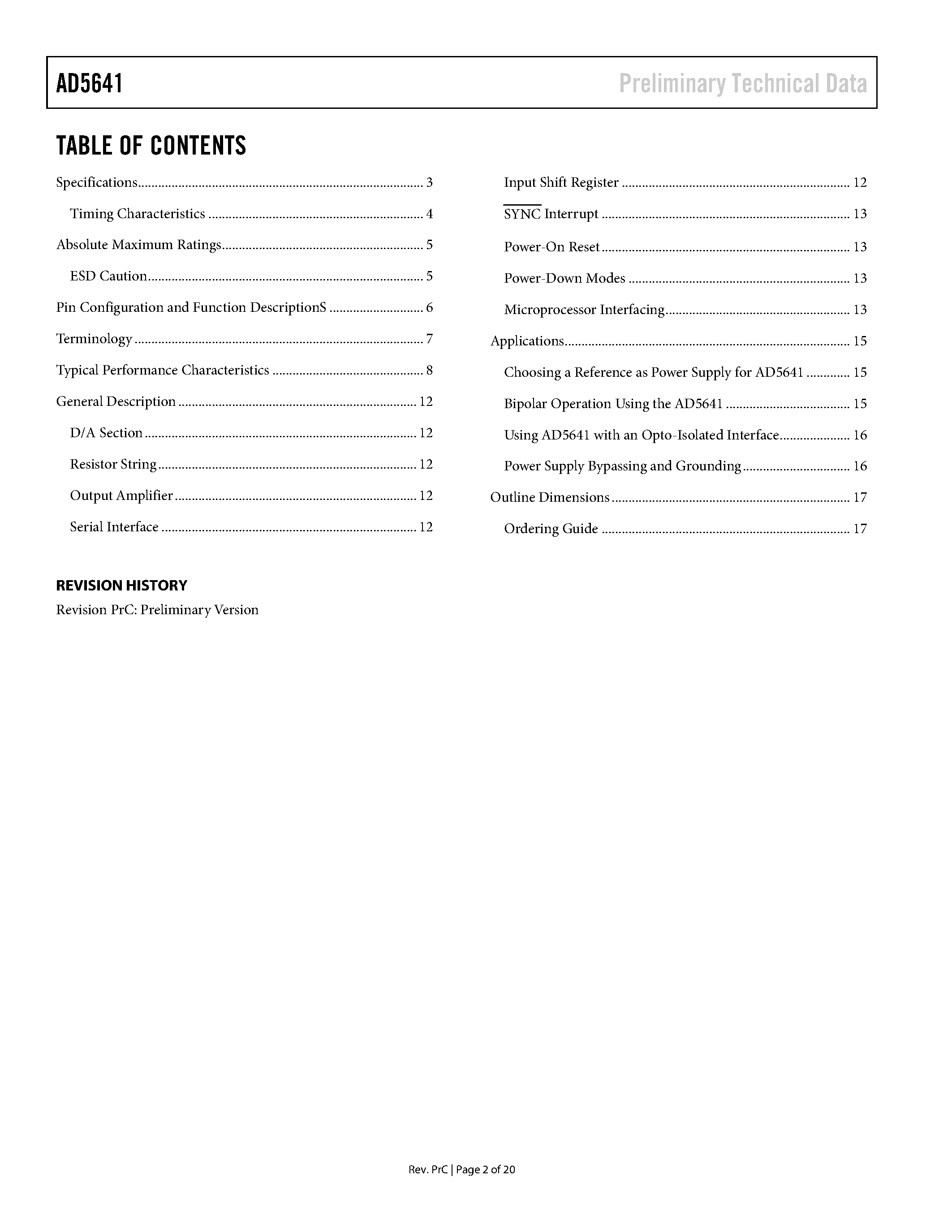 Datasheet AD5641 - 2.7 V to 5.5 V/ <100 uA/ 14-Bit nanoDAC D/A in SC70 Package page 2