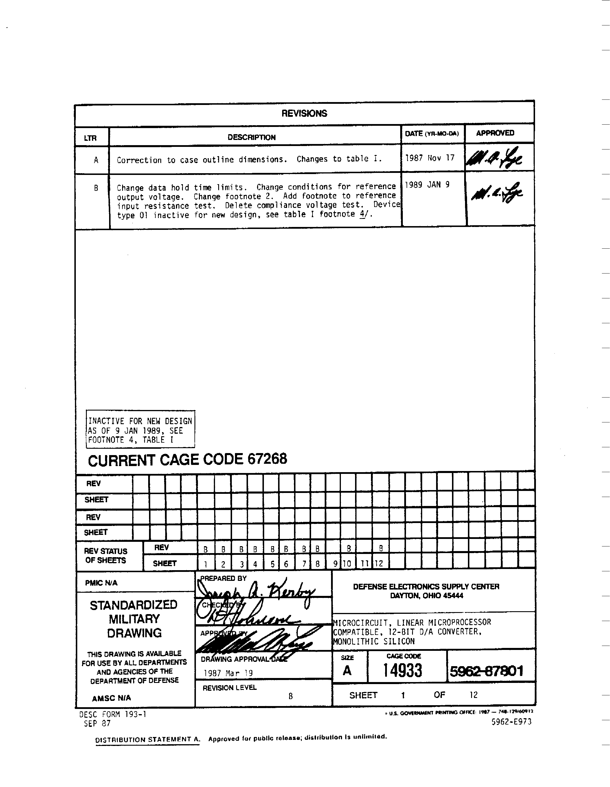 Datasheet AD567 - CORRECTION TO CASE OUTLINE DIMENSION page 1