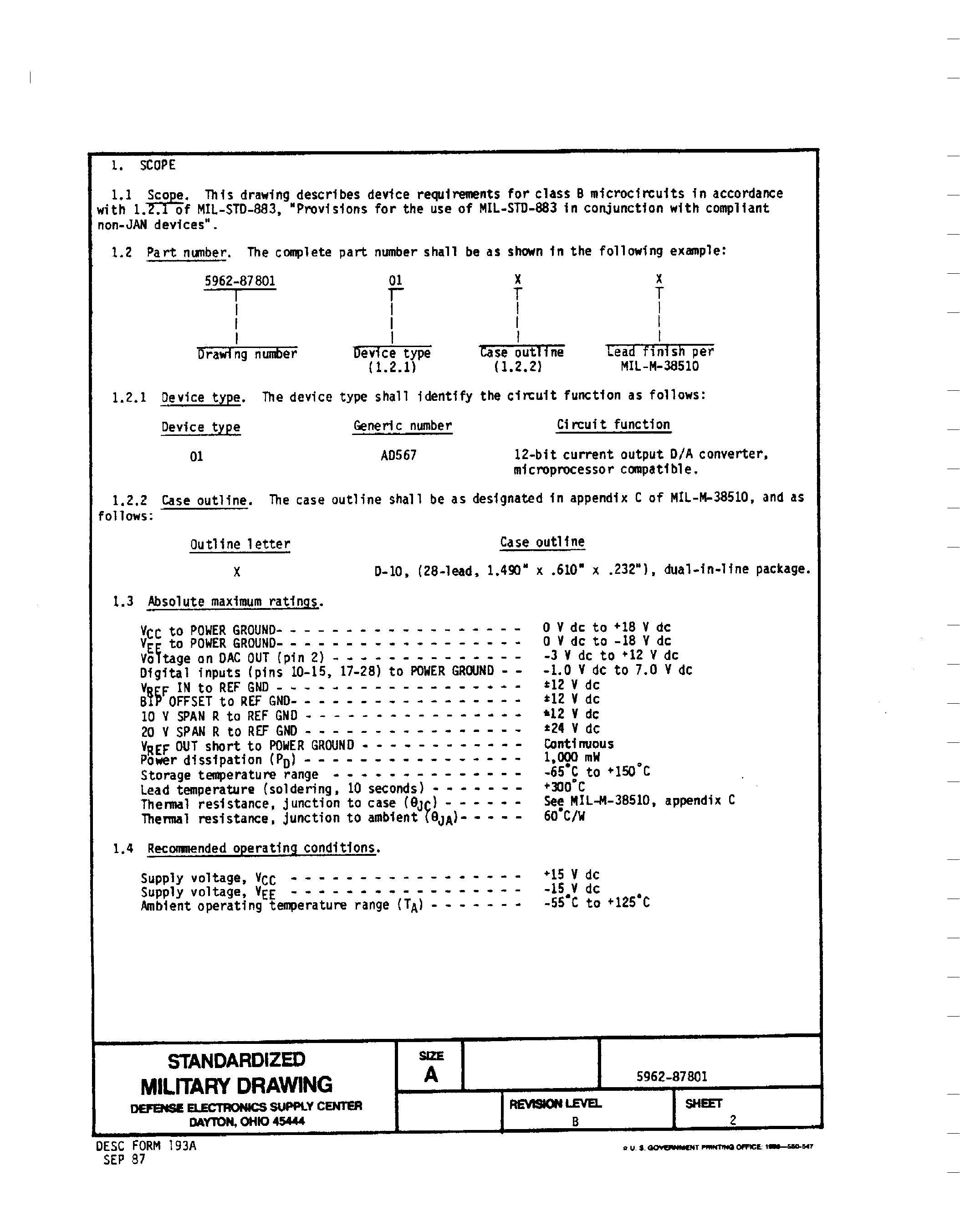 Datasheet AD567 - CORRECTION TO CASE OUTLINE DIMENSION page 2