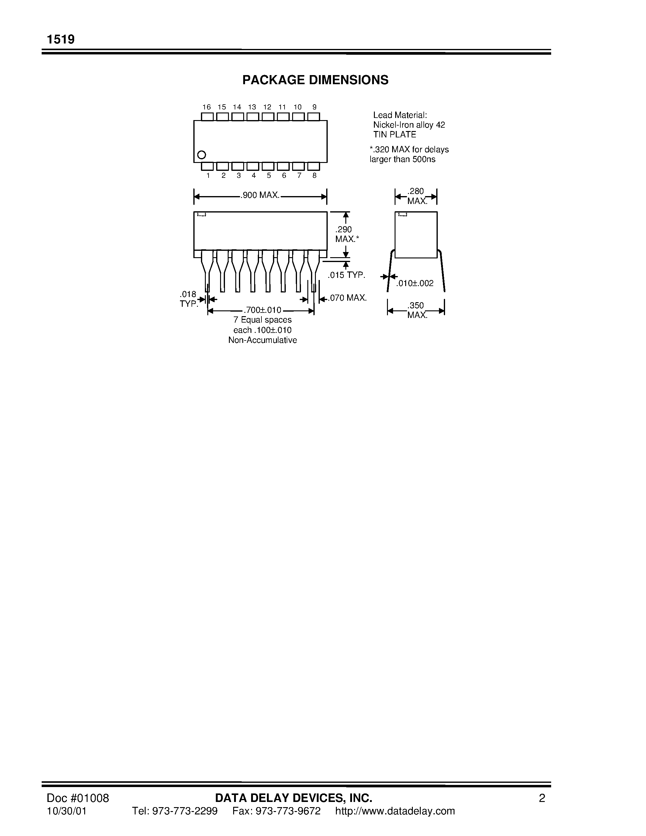 Даташит 1519-120B - 10-TAP DIP DELAY LINE TD/TR = 5 страница 2