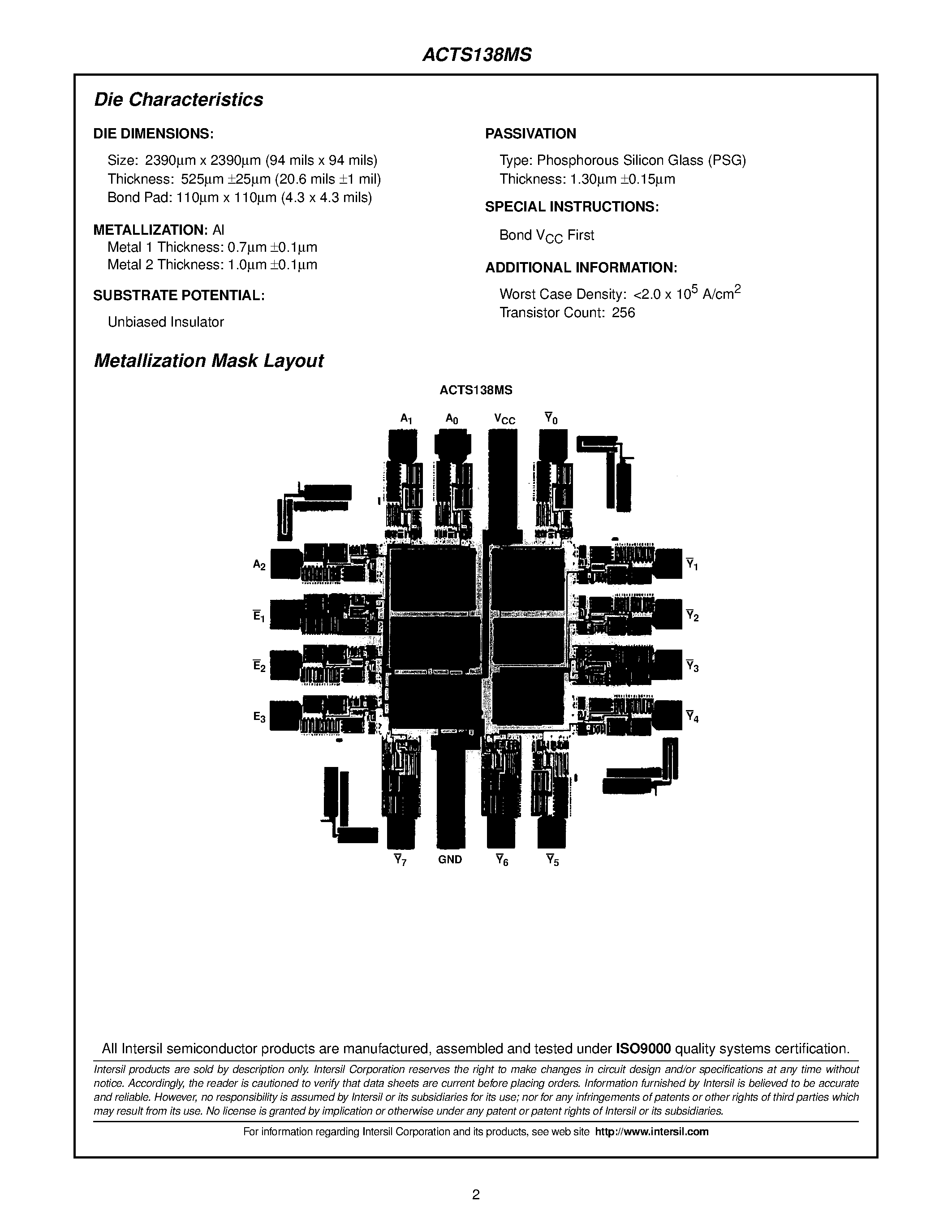 Даташит ACTS138D - Radiation Hardened TTL Input/ 3-to-8 Line Decoder/Demultiplexer страница 2