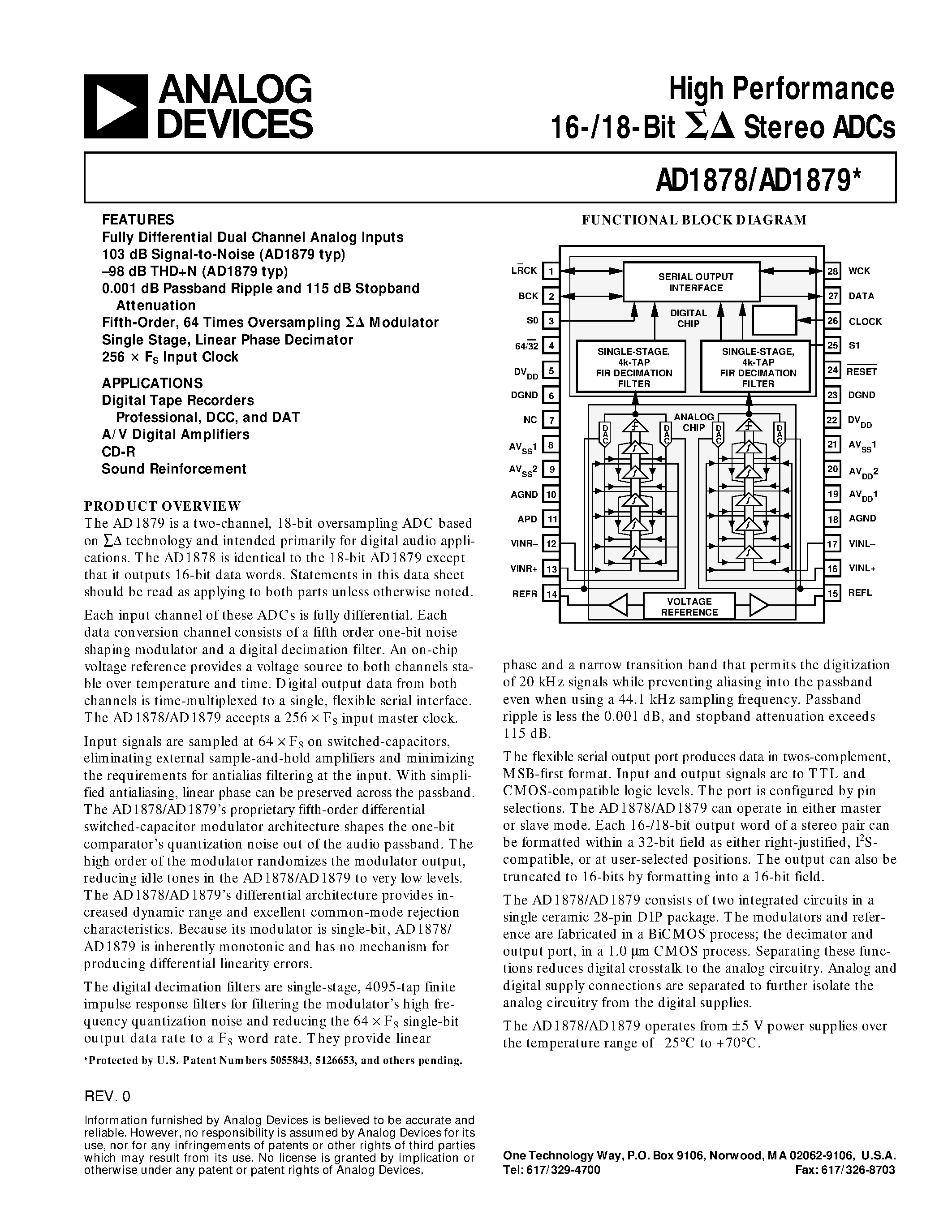 Даташит AD1878 - High Performance 16-/18-Bit Stereo ADCs страница 1