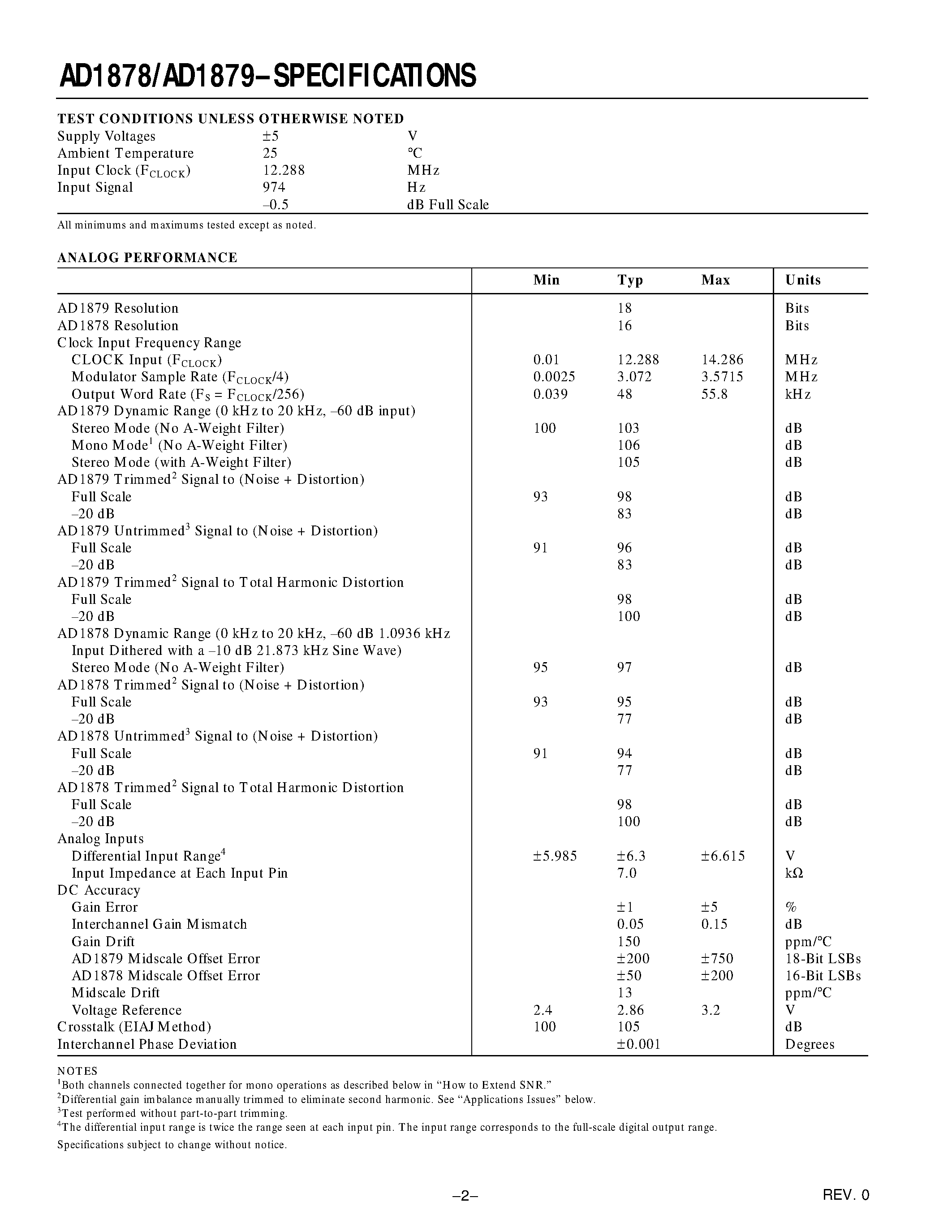 Даташит AD1878 - High Performance 16-/18-Bit Stereo ADCs страница 2