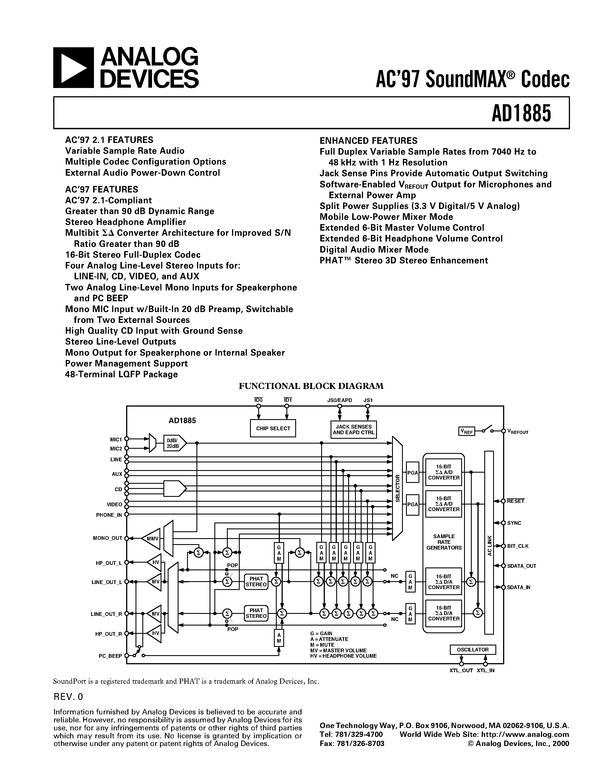 Даташит AD1881 - AC97 SoundMAX Codec страница 1