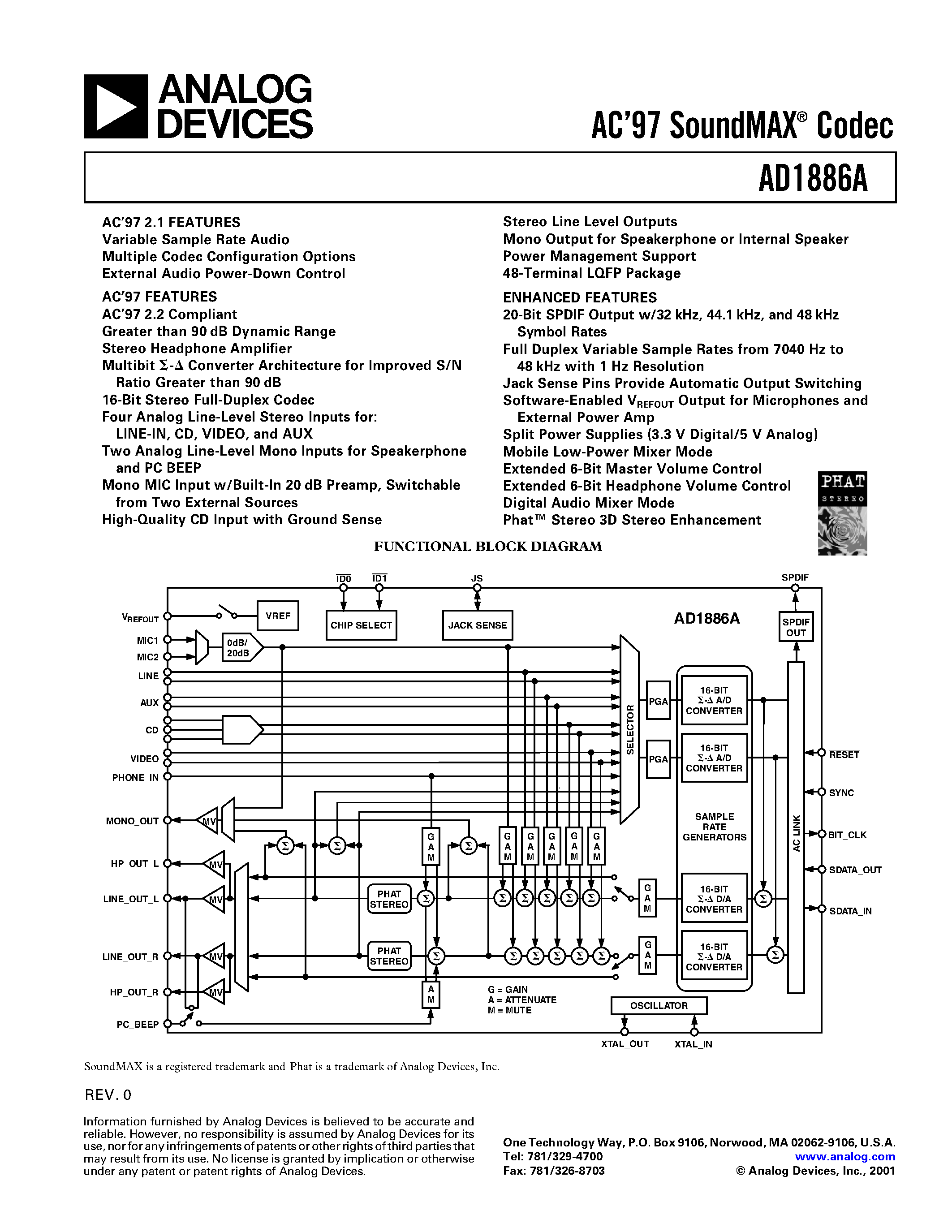 Даташит AD1886 - AC97 SoundMAX Codec страница 1