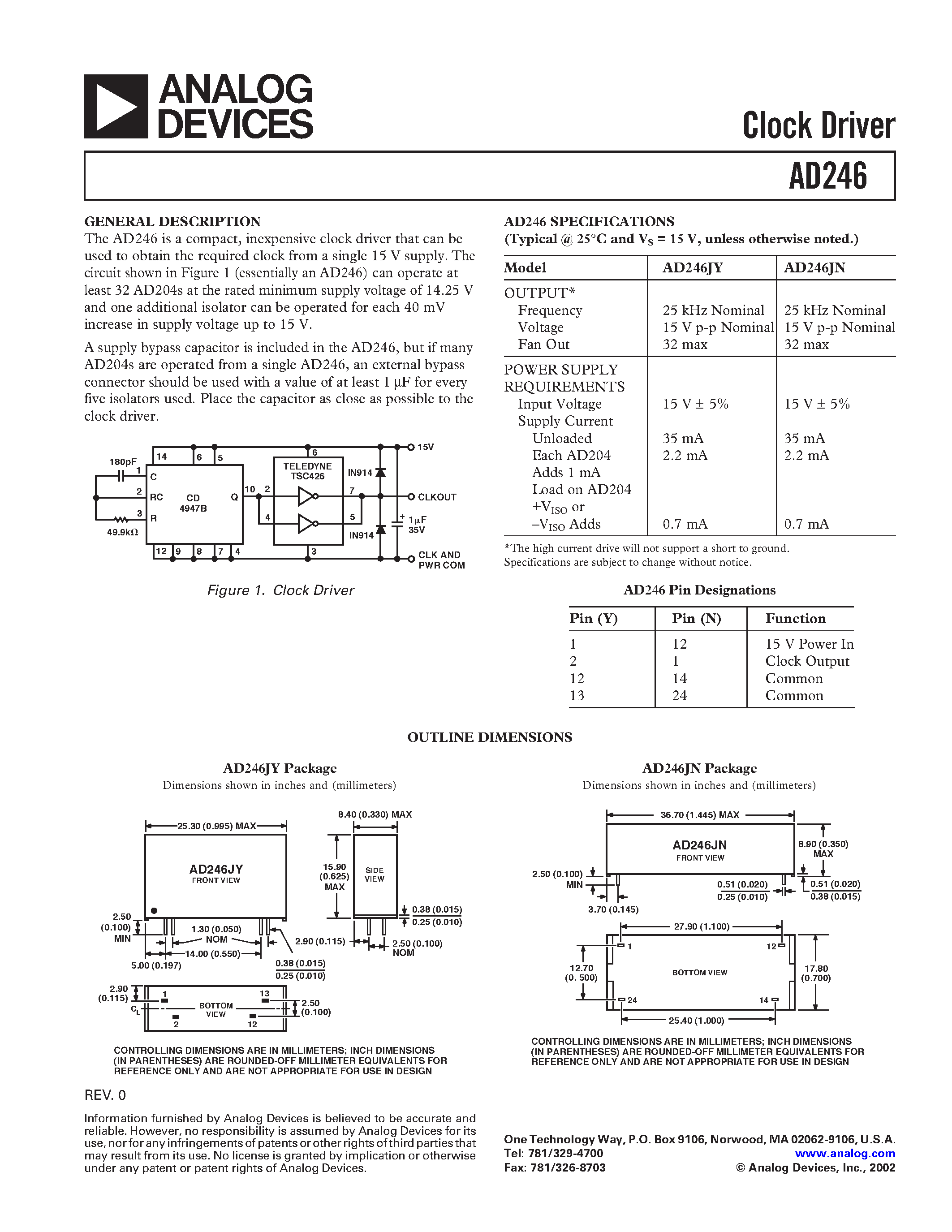 Datasheet AD246 - Clock Driver page 1