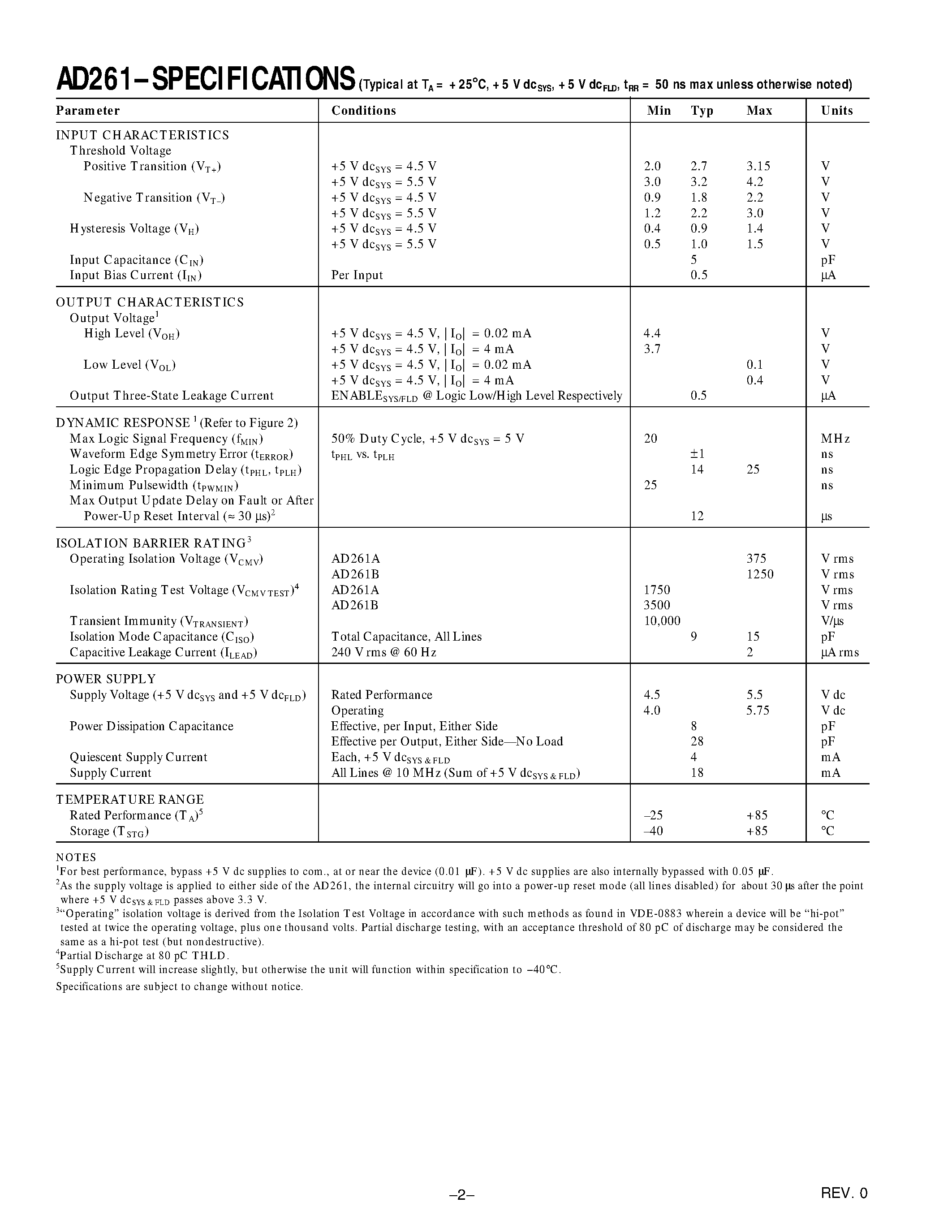 Datasheet AD261 - High Speed/ Logic Isolator page 2