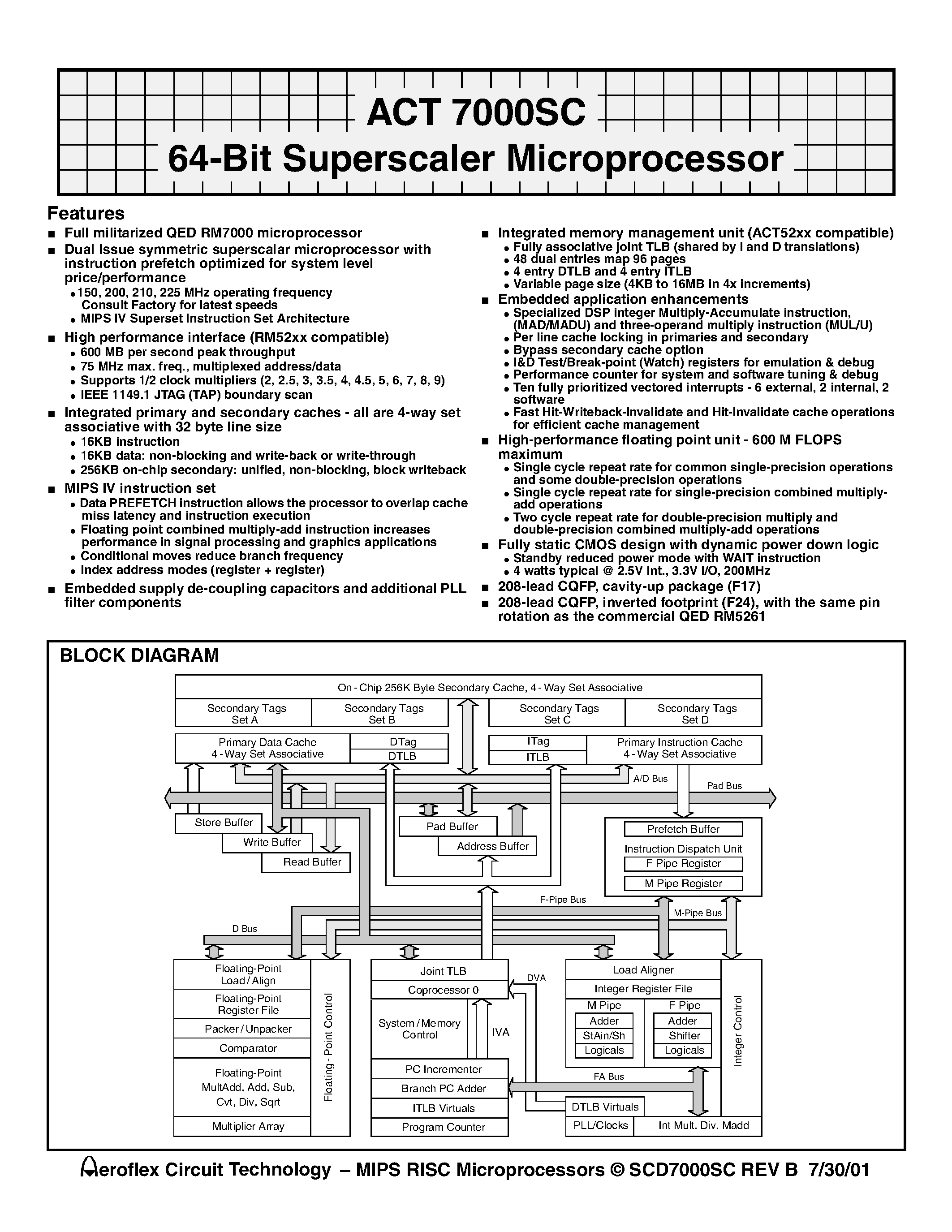 Datasheet ACT-7000SC-150F17C - ACT 7000SC 64-Bit Superscaler Microprocessor page 1