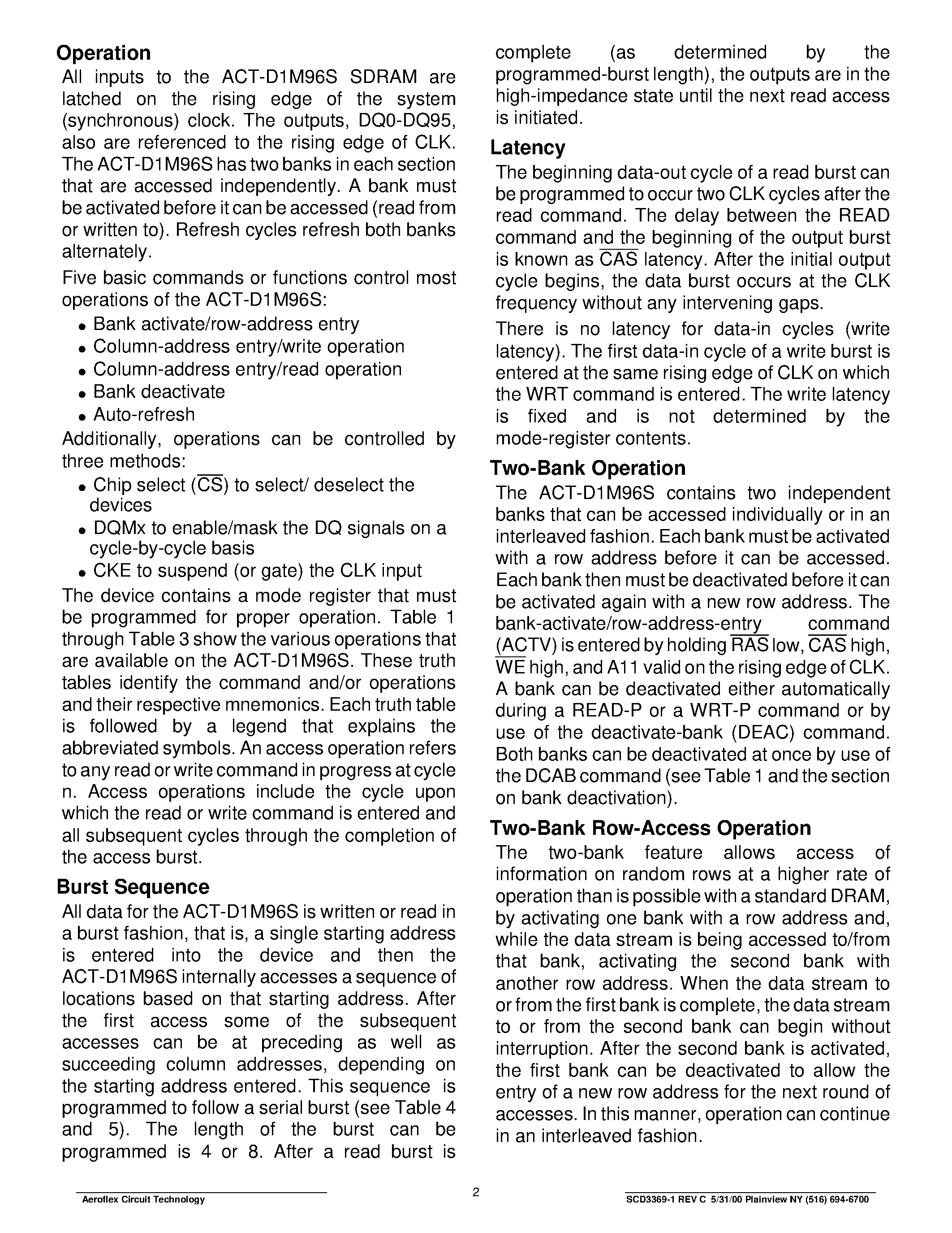 Datasheet ACT-D1M96S - ACT-D1M96S High Speed 96 MegaBit 3.3V Synchronous DRAM Multichip Module page 2