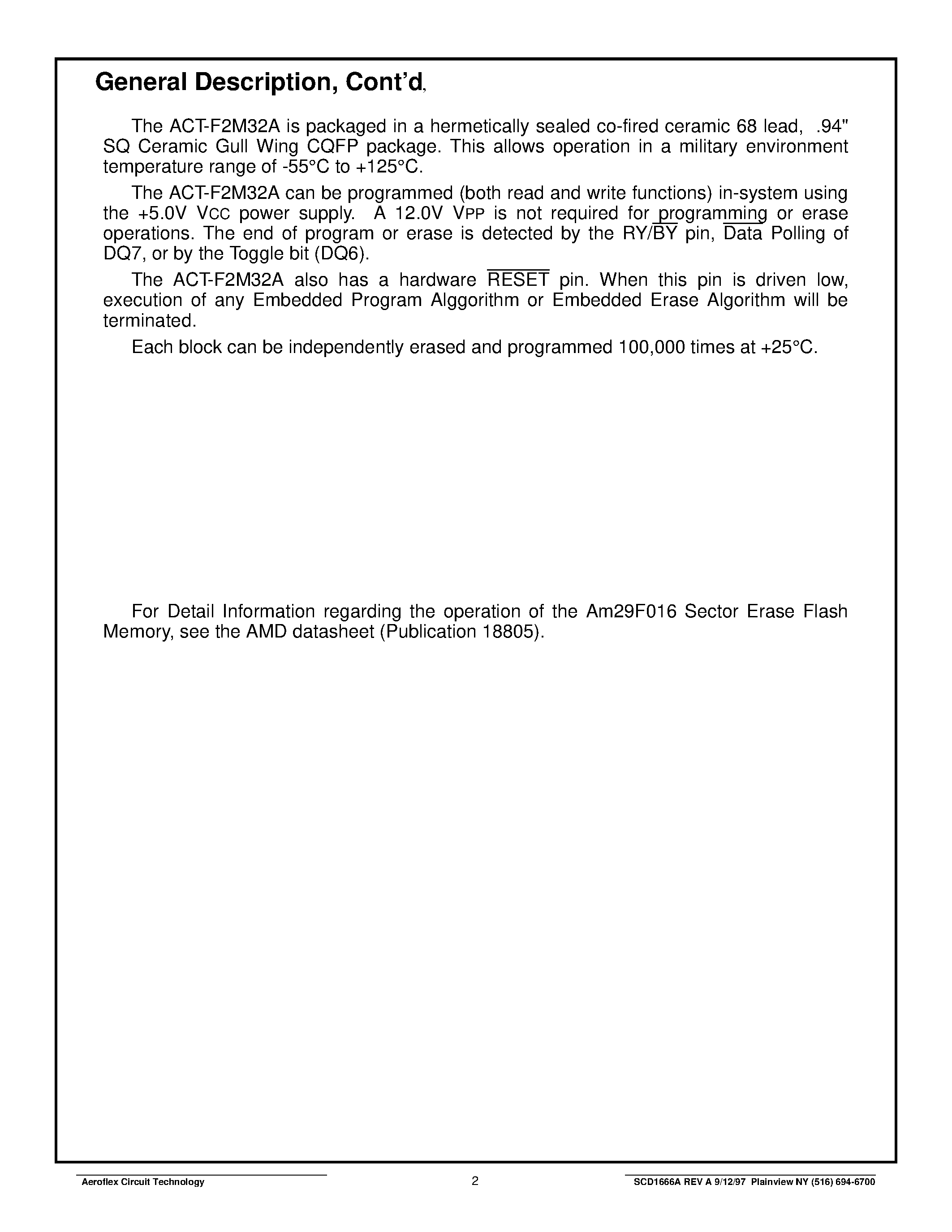 Datasheet ACT-D2M32A-090F18C - ACT-F2M32A High Speed 64 Megabit Sector Erase FLASH Multichip Module page 2