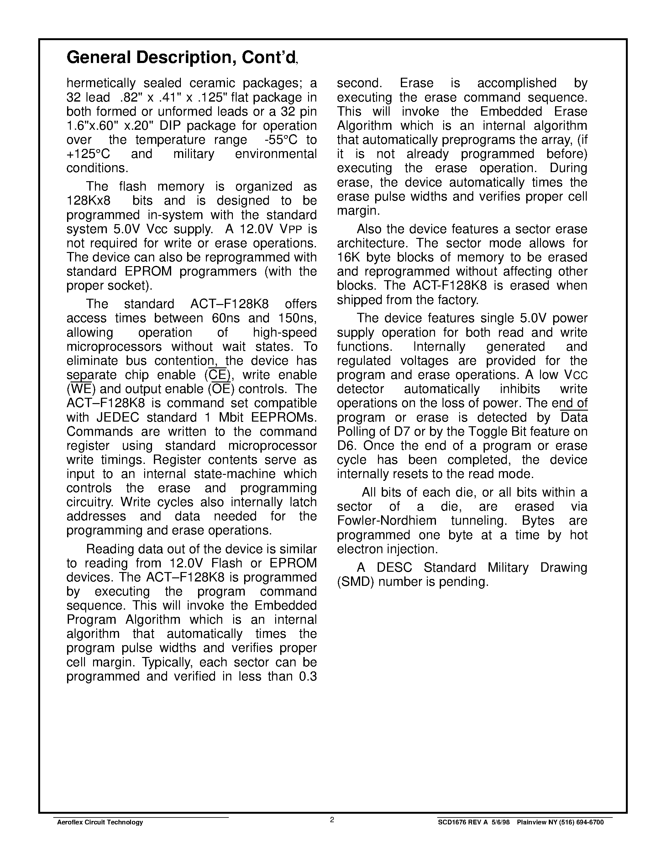 Datasheet ACT-F1288N-060F6C - ACT-F128K8 High Speed 1 Megabit Monolithic FLASH page 2