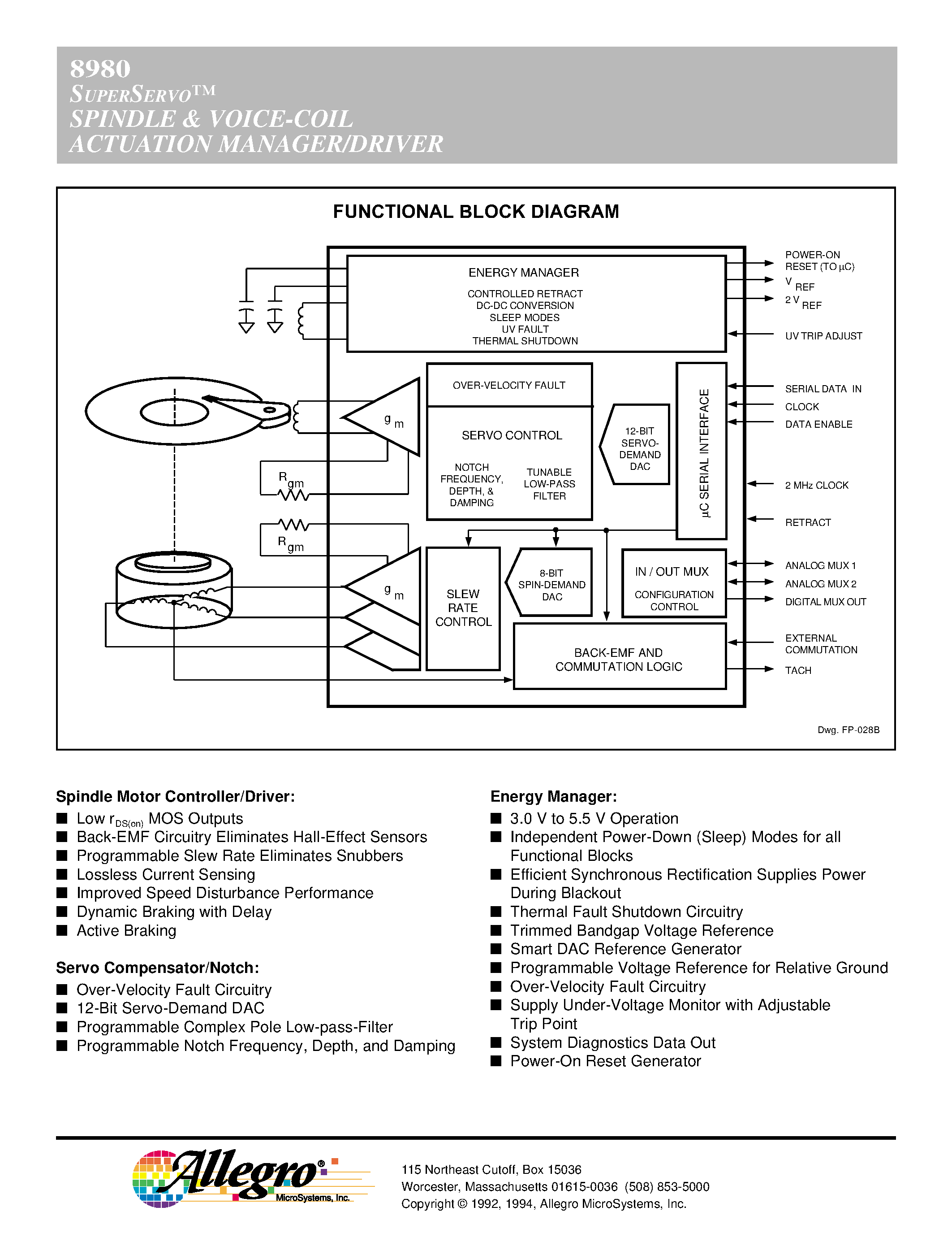 Даташит A8980CJT - SUPERSERVO SPINDLE & VOICE-COIL ACTUATION MANAGER/DRIVER страница 2