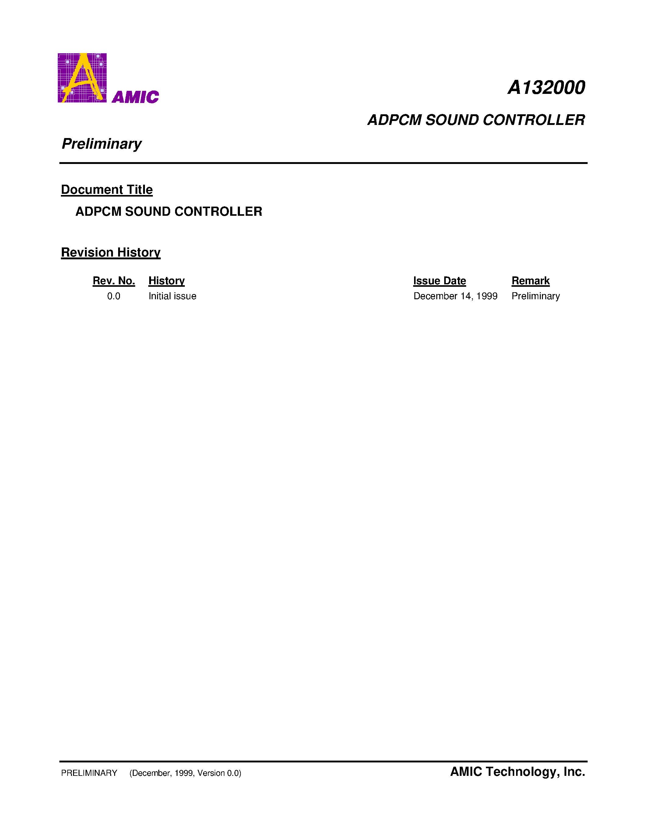 Datasheet A132000 - ADPCM SOUND CONTROLLER page 1