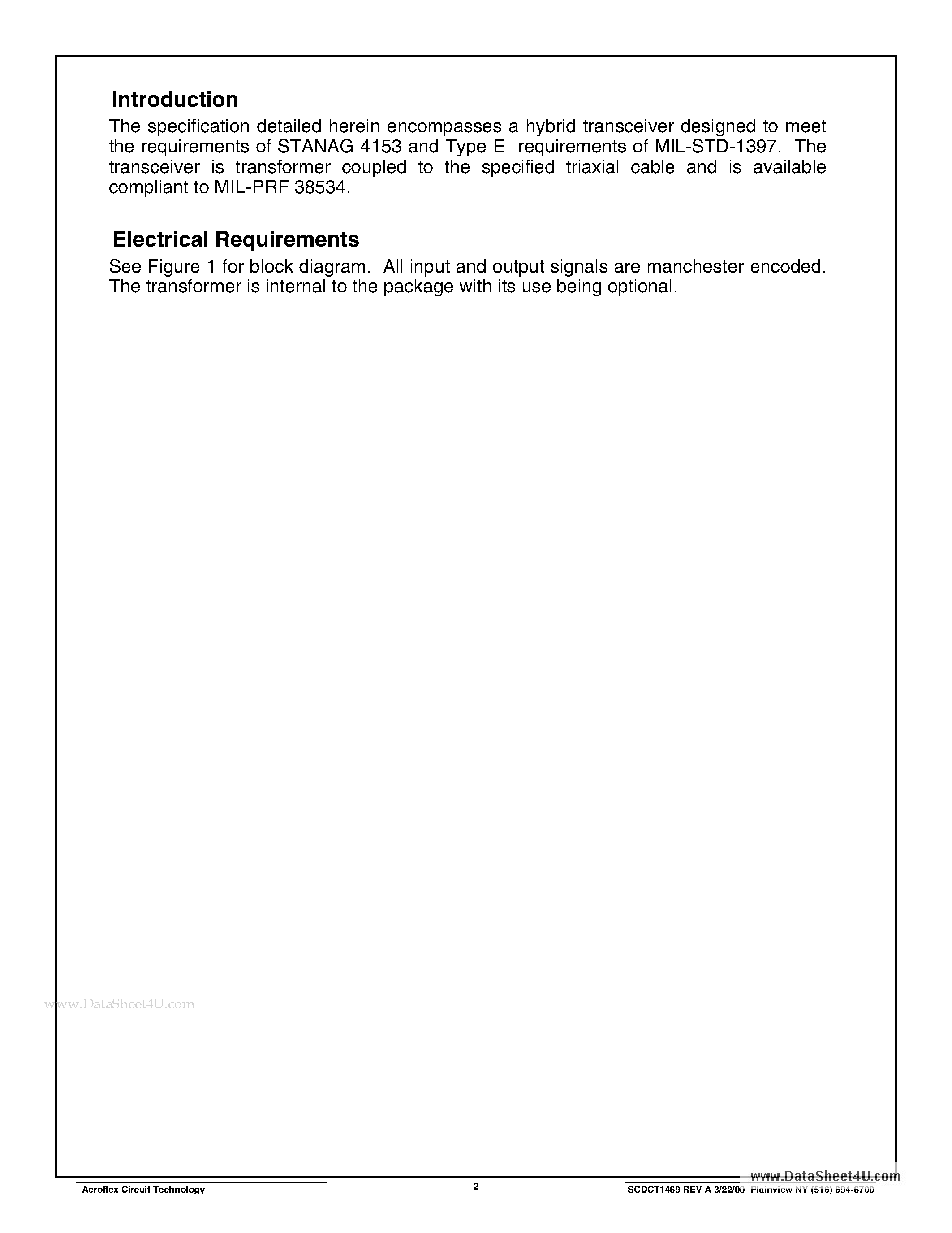 Datasheet CT1469-2 - CT1469-2 MIL-STD-1397 Type E 10MHz Transceiver page 2