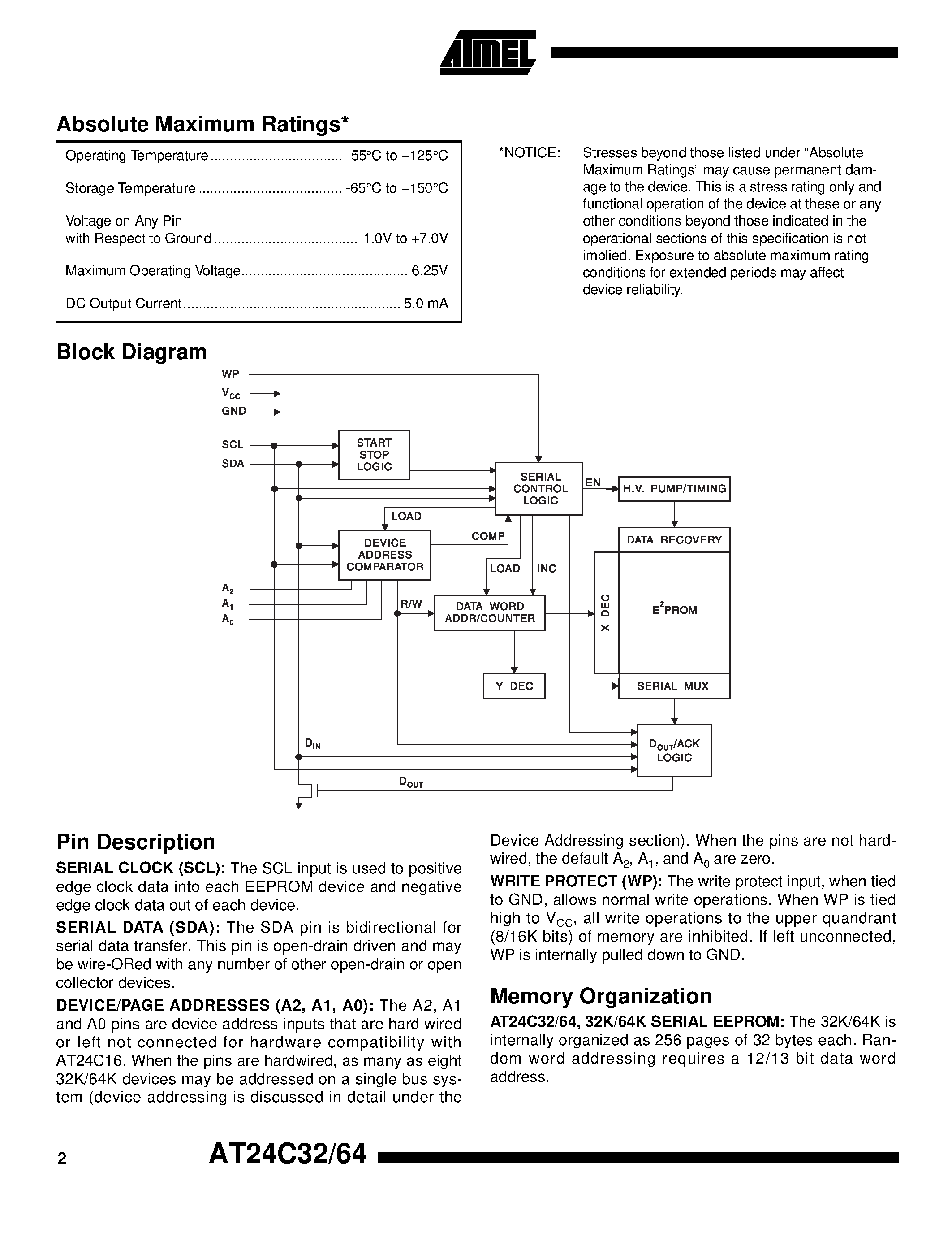 Datasheet AT24C32-10PC-2.5 - 2-Wire Serial EEPROM page 2