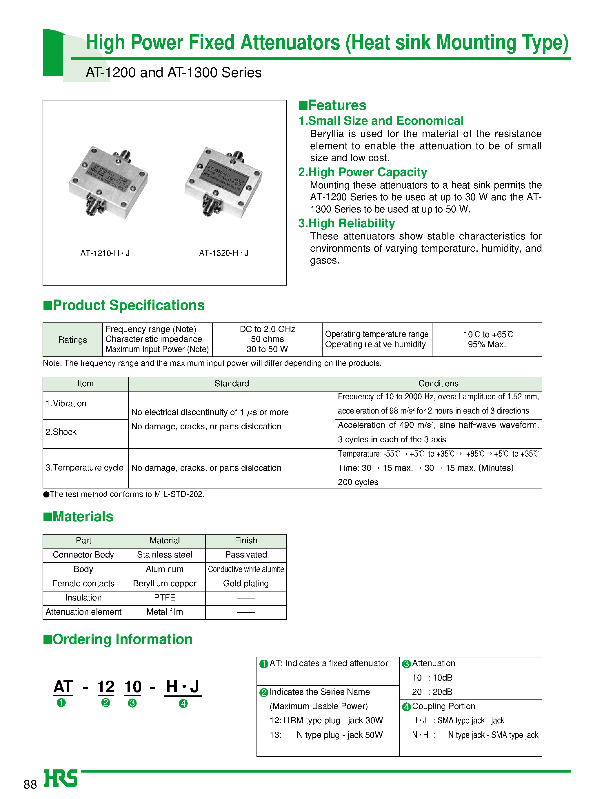 Даташит AT-1210-H - High Power Fixed Attenuators (Heat sink Mounting Type) страница 1