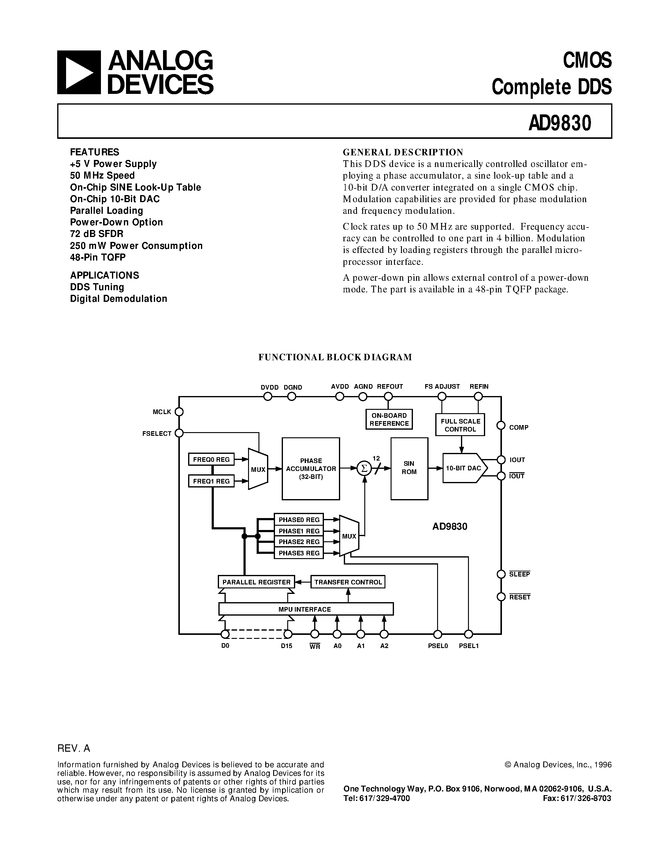 Datasheet AD9830 - CMOS Complete DDS page 1