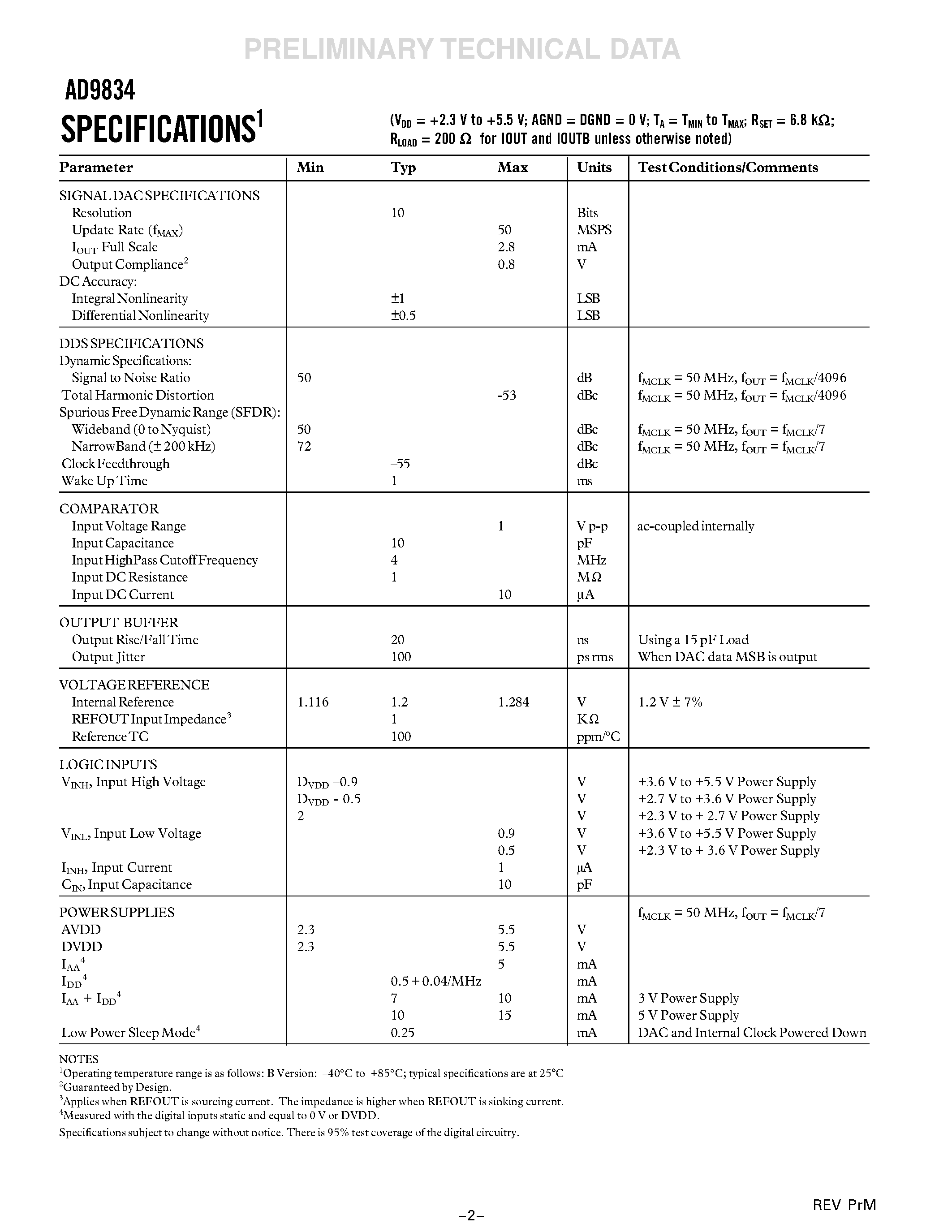 Datasheet AD9834 - Low Power/ +2.3 V to +5.5 V/ 50 MHz Complete DDS page 2