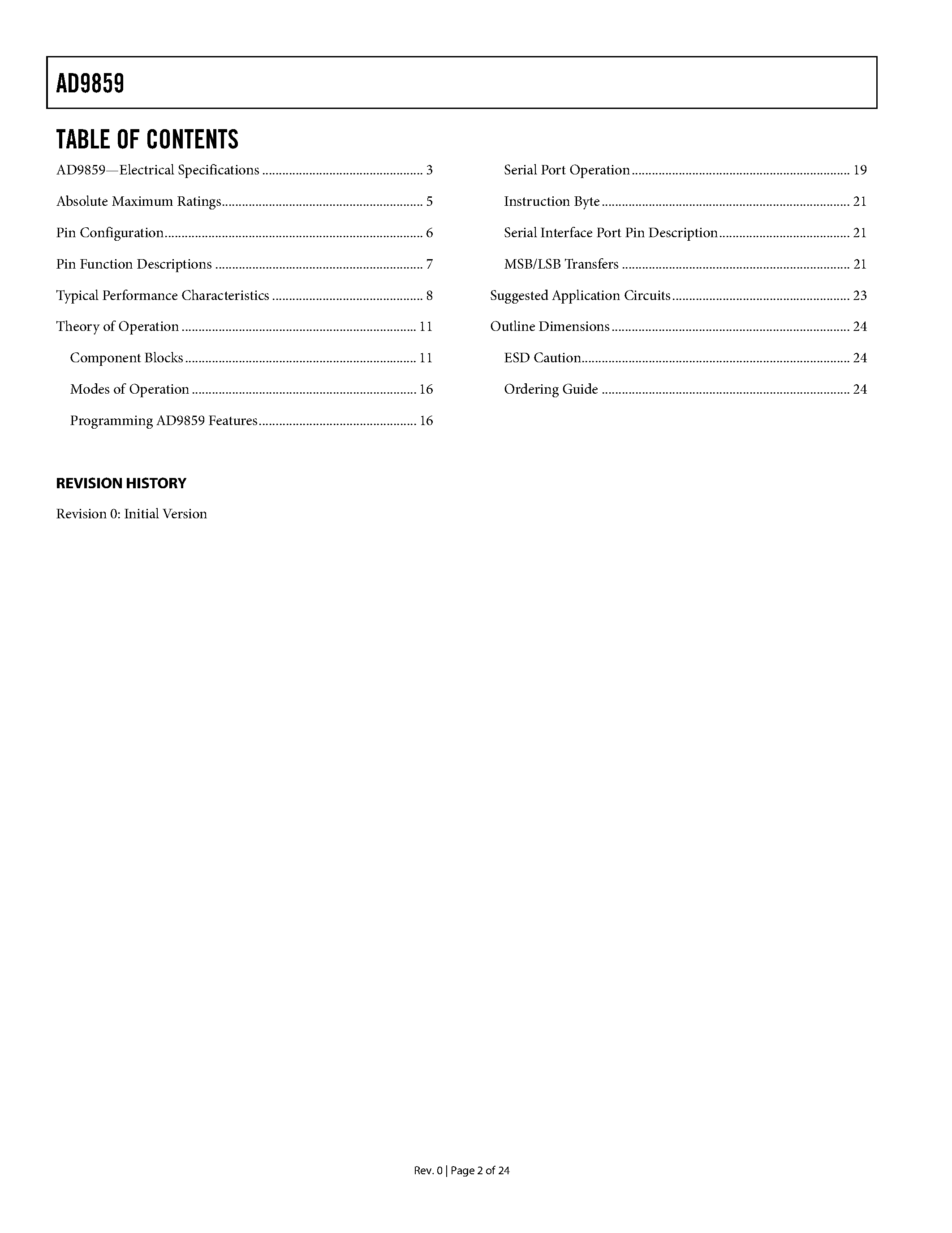 Datasheet AD9859 - 400 MSPS/ 10-Bit/ 1.8 V CMOS Direct Digital Synthesizer page 2