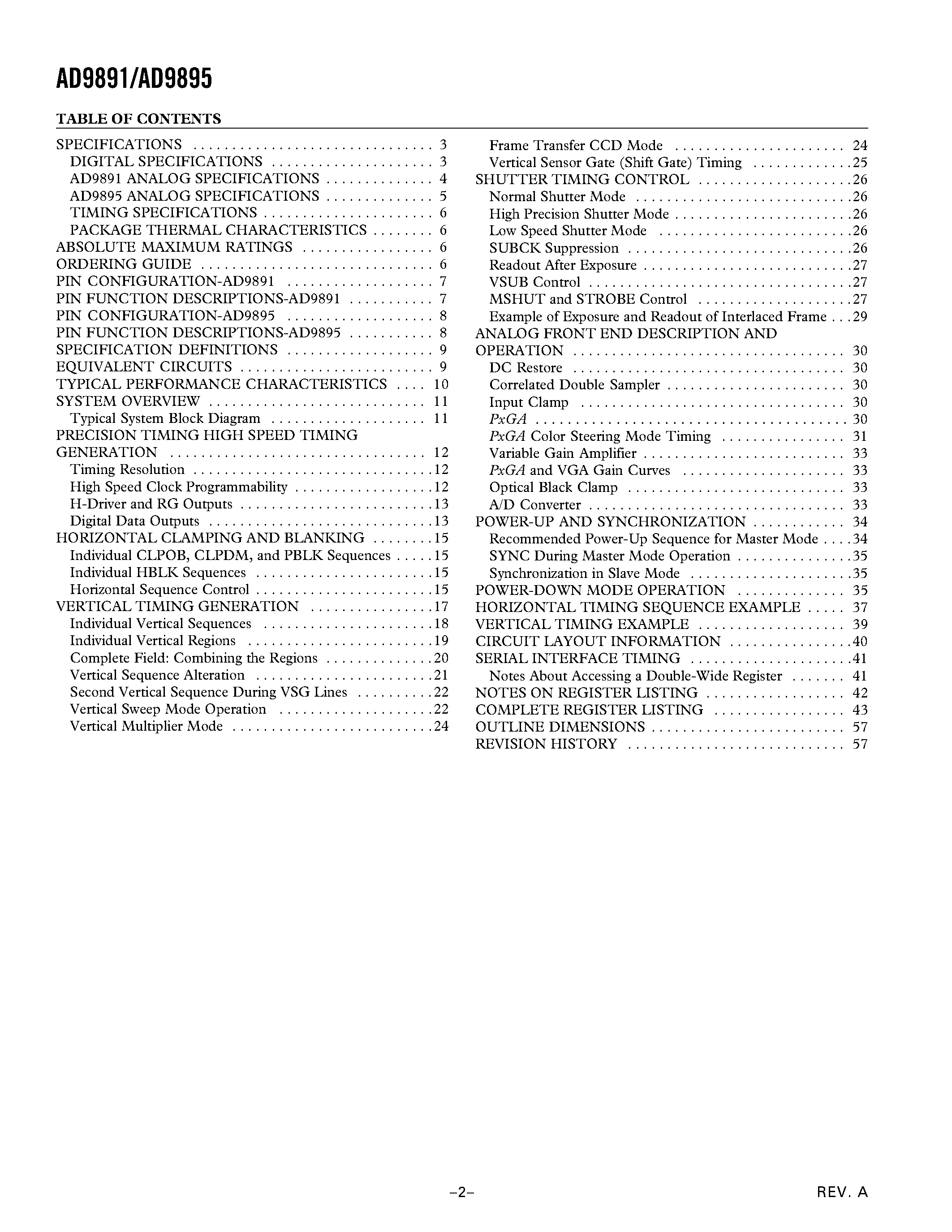 Datasheet AD9891 - CCD Signal Processors with Precision Timing Generator page 2