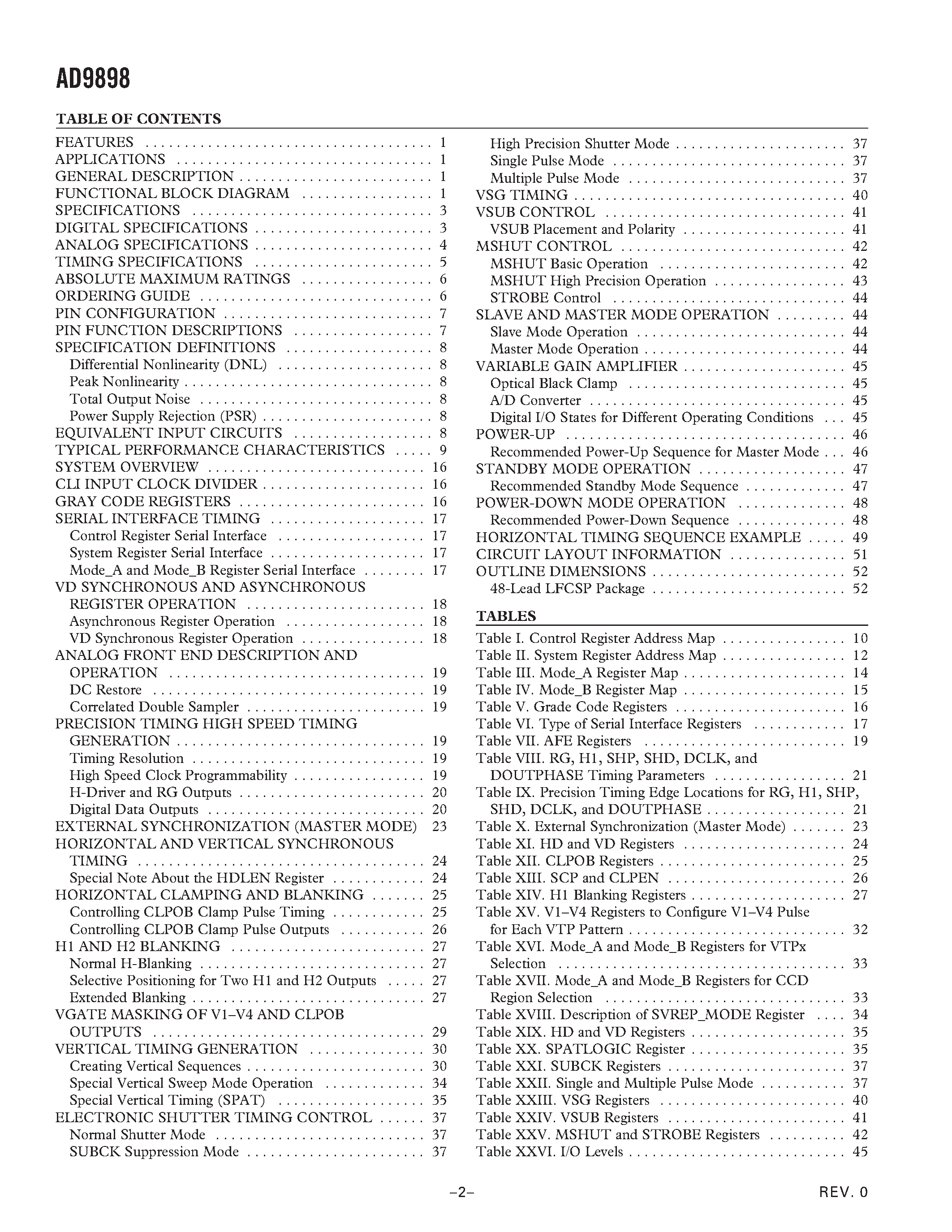 Datasheet AD9898 - CCD Signal Processor with Precision Timing Generator page 2