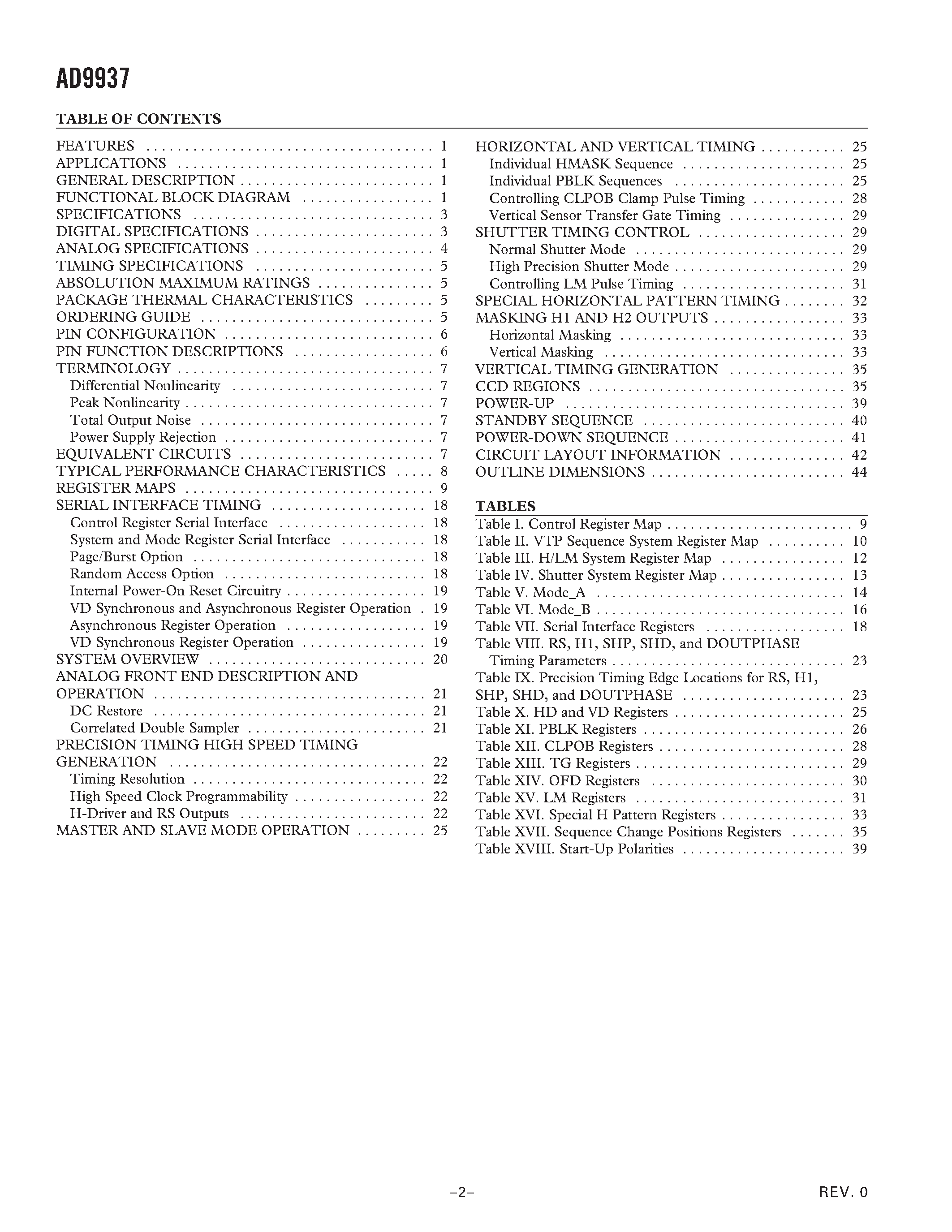 Datasheet AD9937 - CCD Signal Processor with Precision Timing Generator page 2