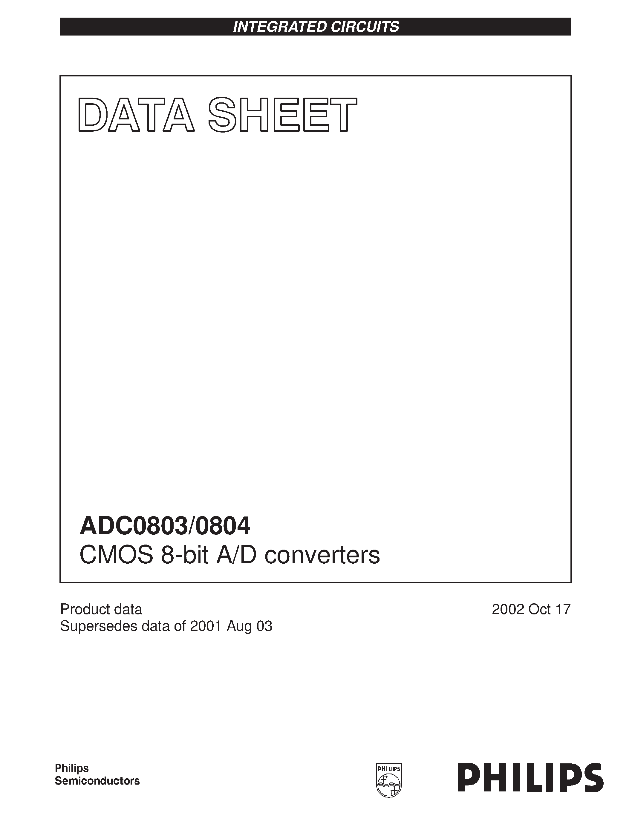 Datasheet ADC0804-1LCN page 1 Datasheet ADC0804-1LCN - CMOS 8-bit A/D converters page 1