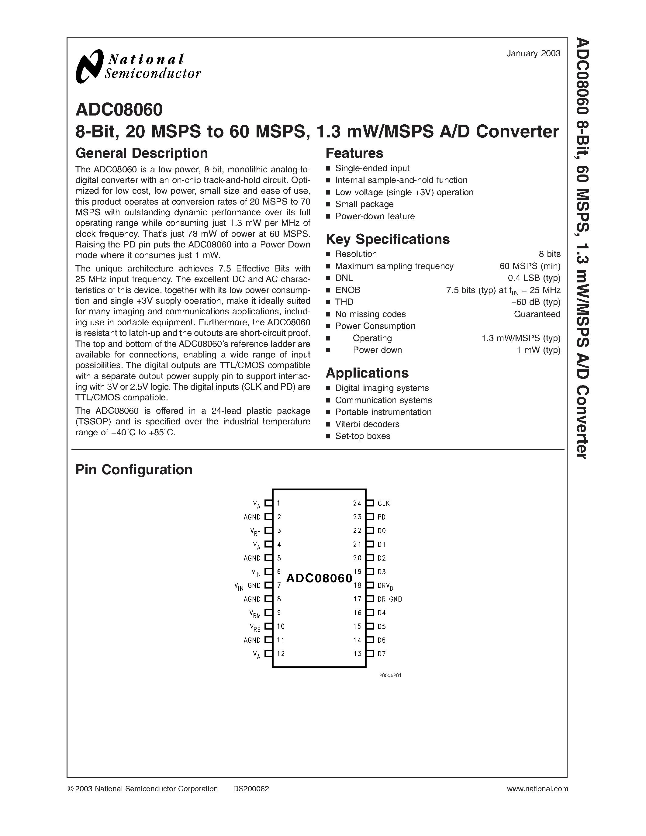 Даташит ADC0806 - 500 ns A/D Converter with S/H Function and Input Multiplexer страница 1