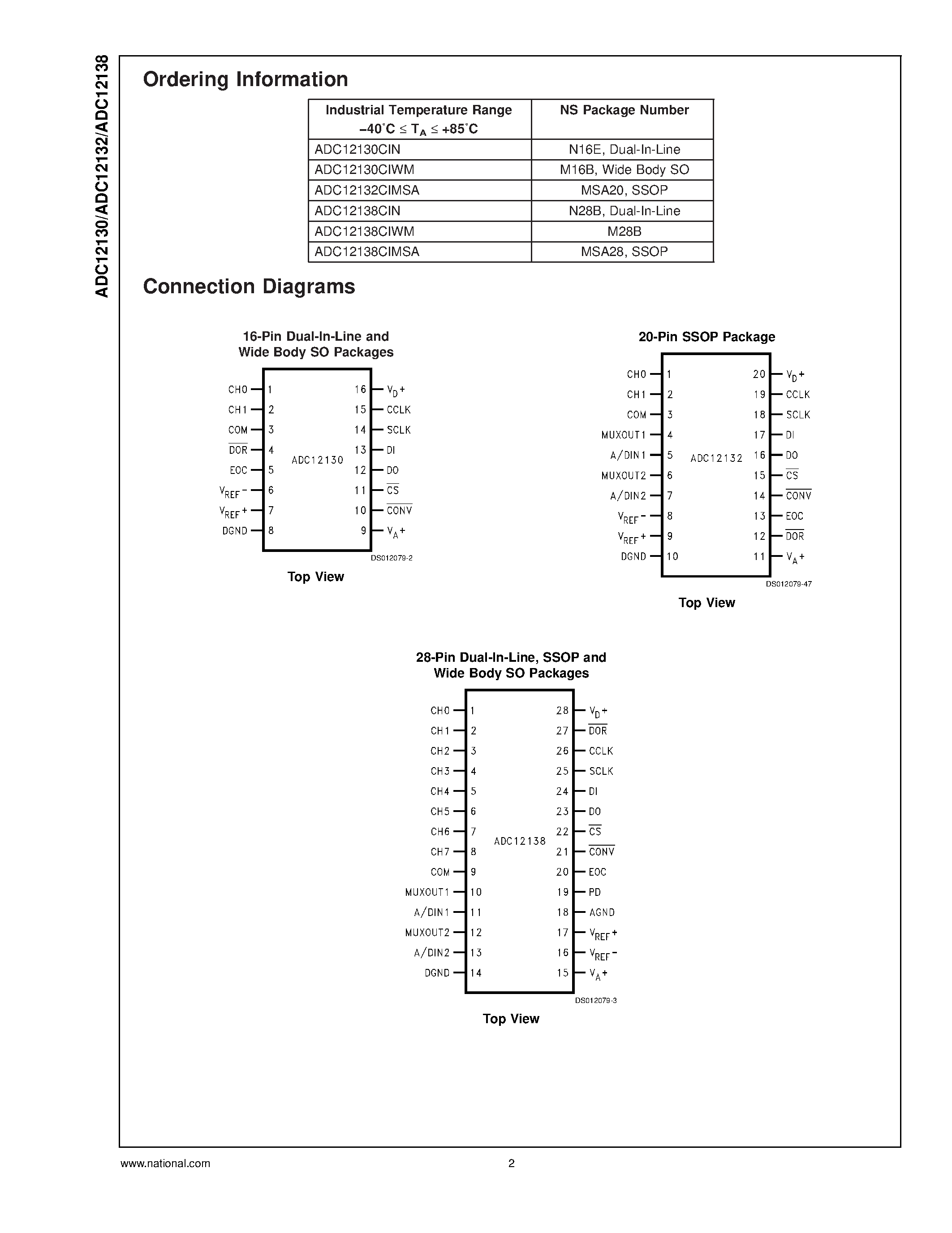 Даташит ADC12130 - Self-Calibrating 12-Bit Plus Sign Serial I/O A/D Converters with MUX and Sample/Hold страница 2