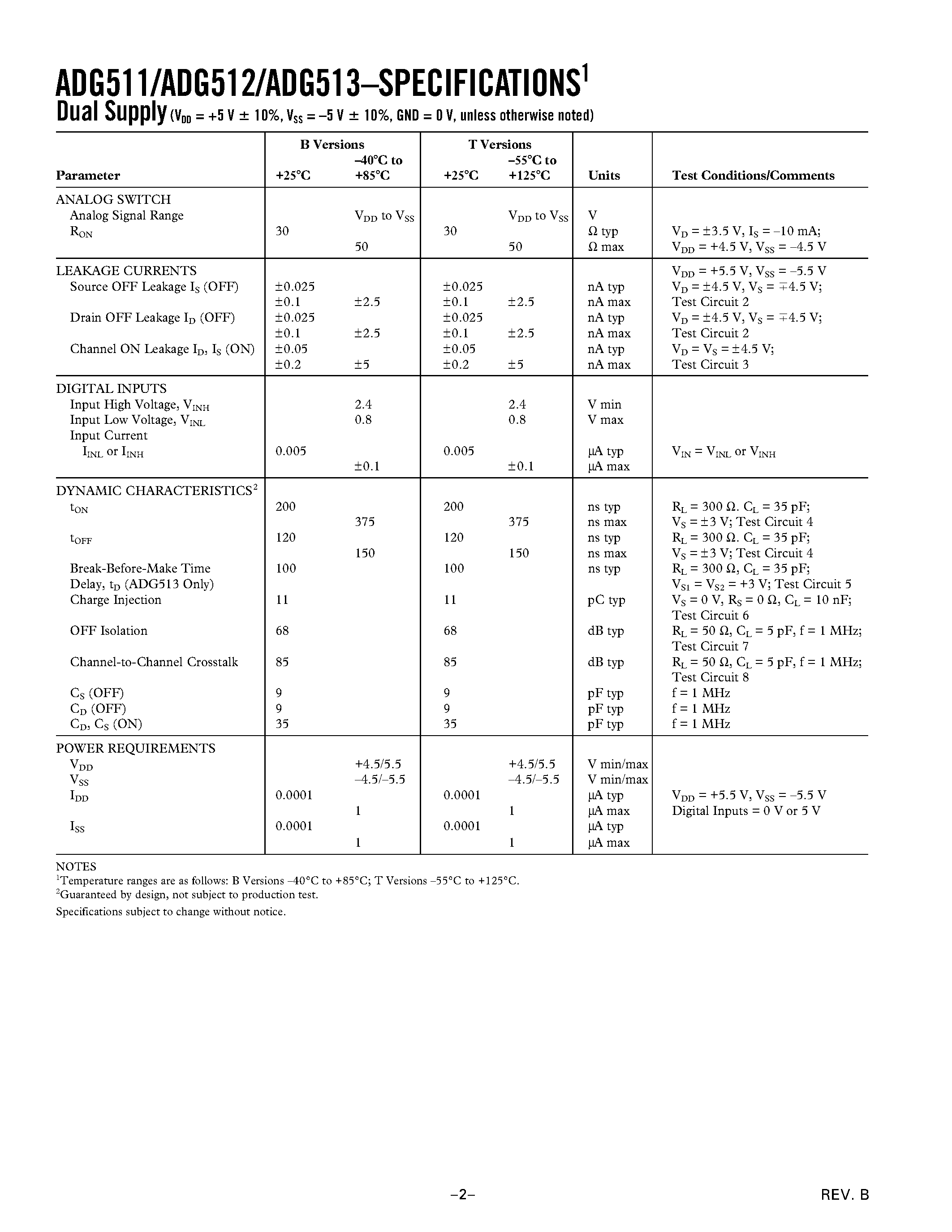 Datasheet ADG511 - LC2MOS Precision 5 V/3 V Quad SPST Switches page 2