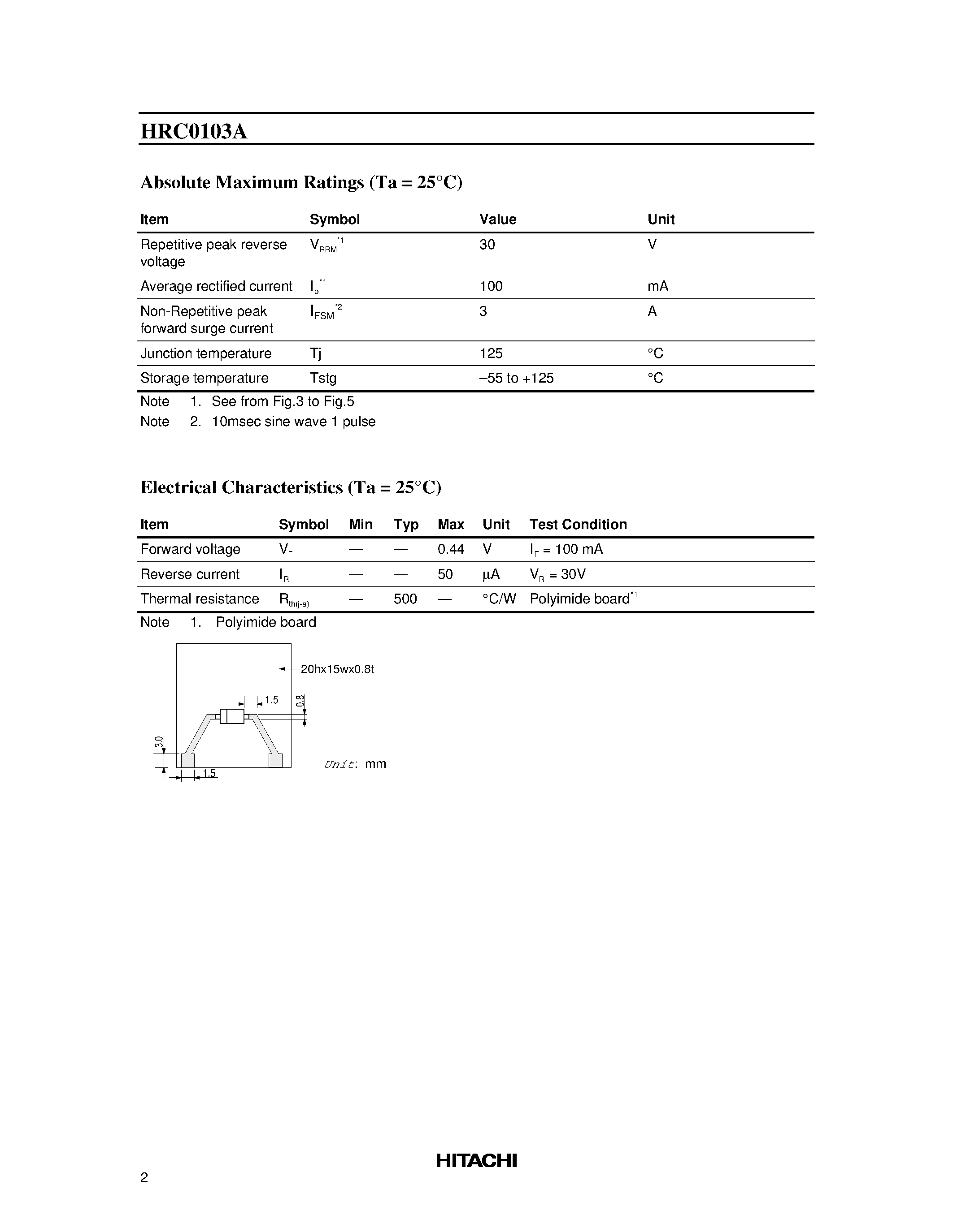 Datasheet HRC0103 - Silicon Schottky Barrier Diode for Rectifying page 2