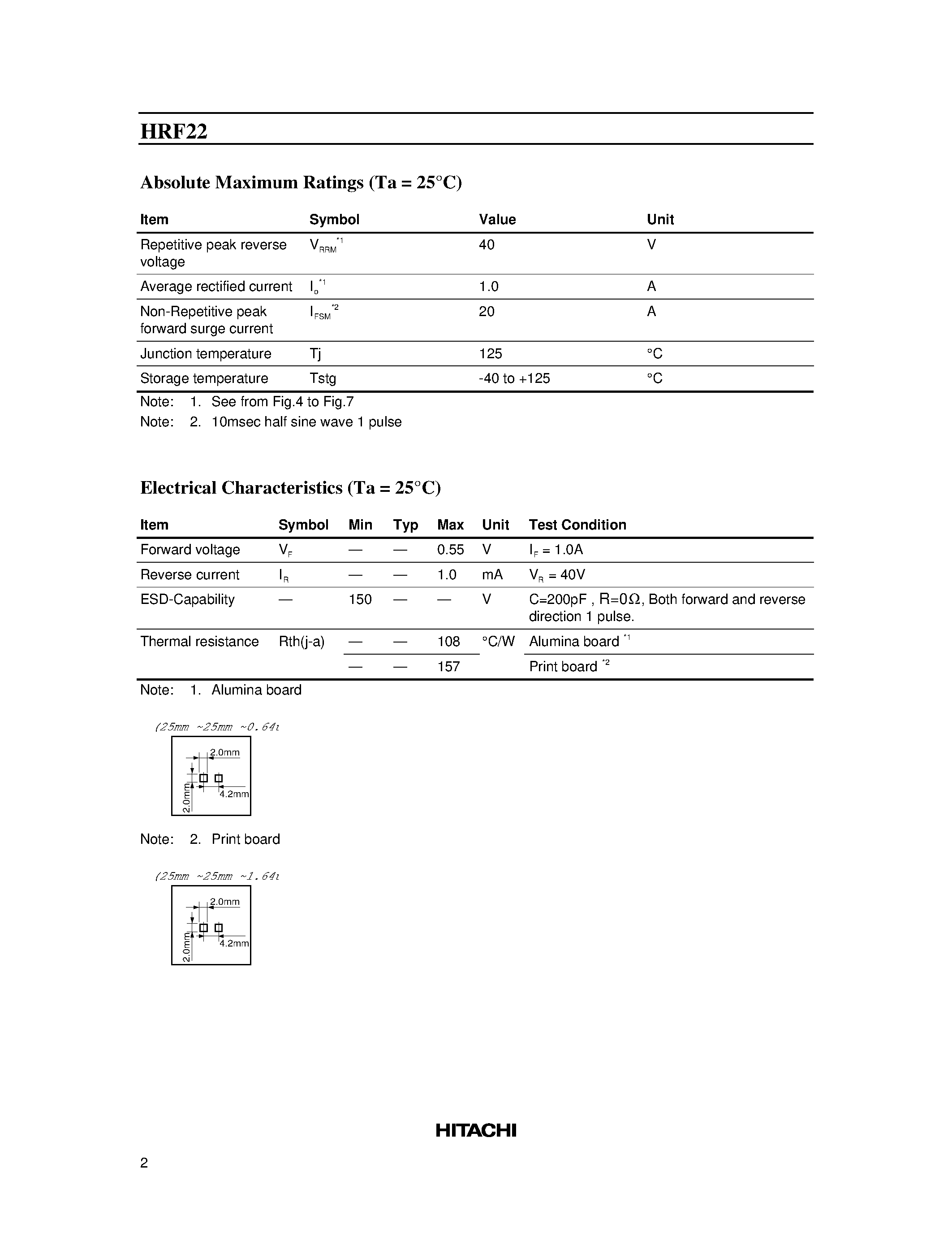 Datasheet HRF22 - Silicon Schottky Barrier Diode for Rectifying page 2