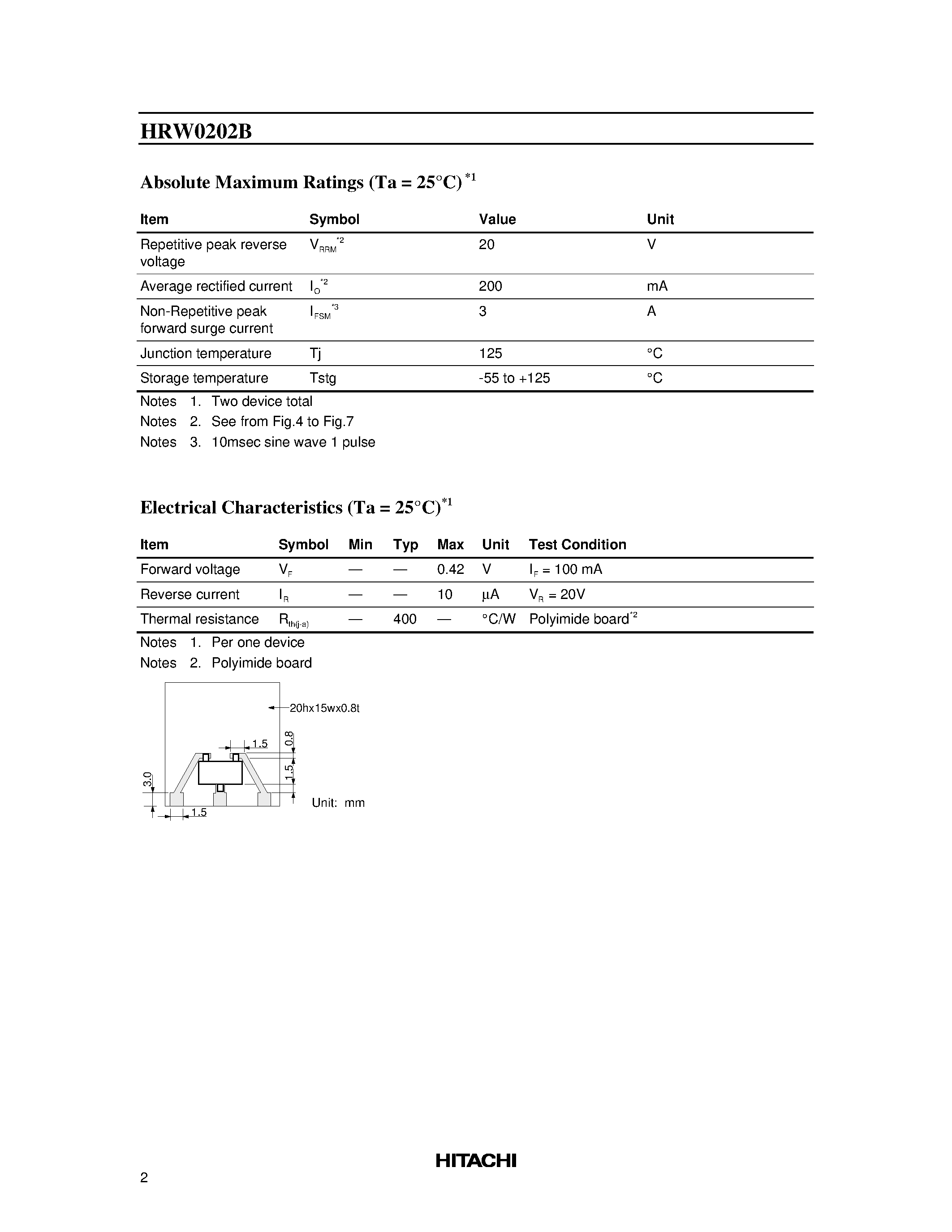 Datasheet HRW0202B - Silicon Schottky Barrier Diode for Rectifying page 2