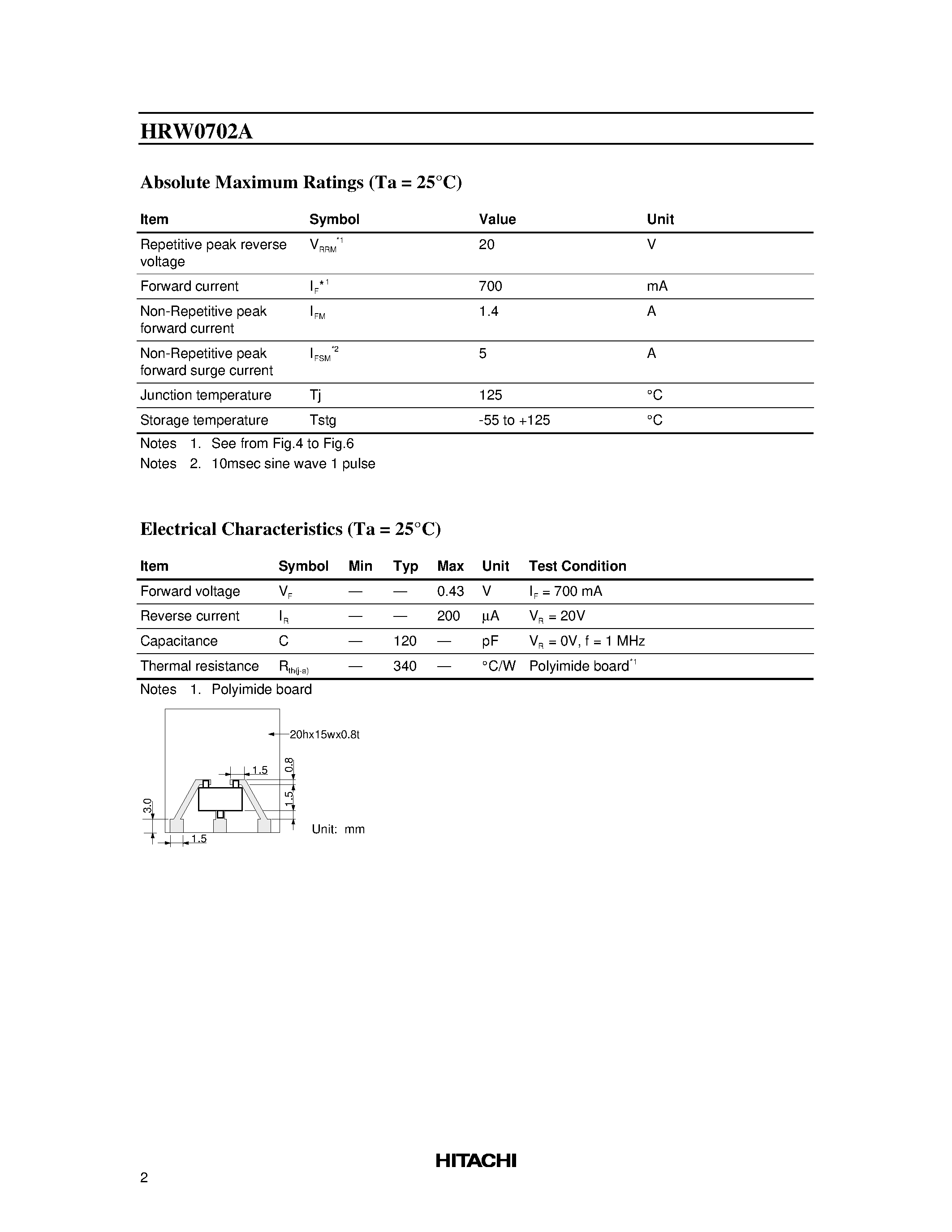 Datasheet HRW0702A - Silicon Schottky Barrier Diode for Rectifying page 2