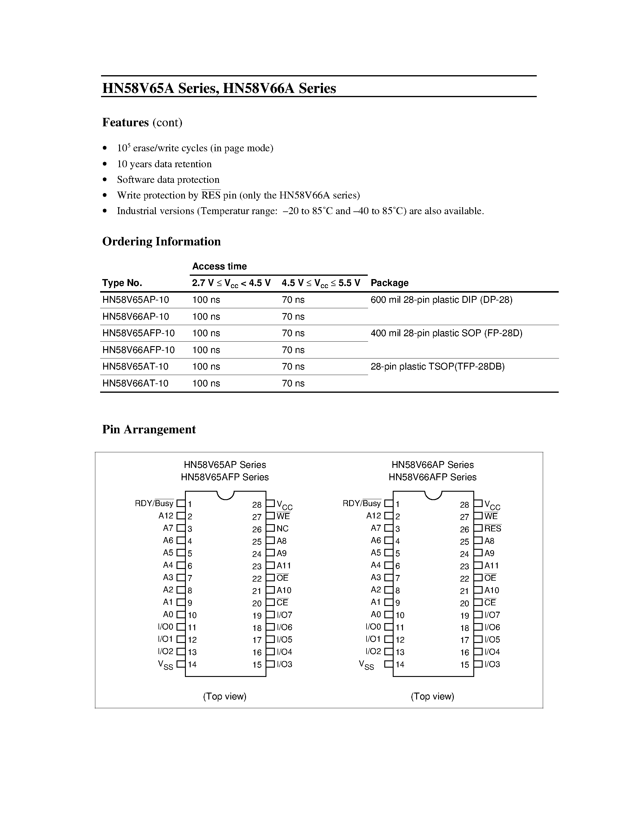 Даташит HN58V65A - 64 k EEPROM (8-kword x 8-bit) Ready/Busy function/ RES function (HN58V66A) страница 2