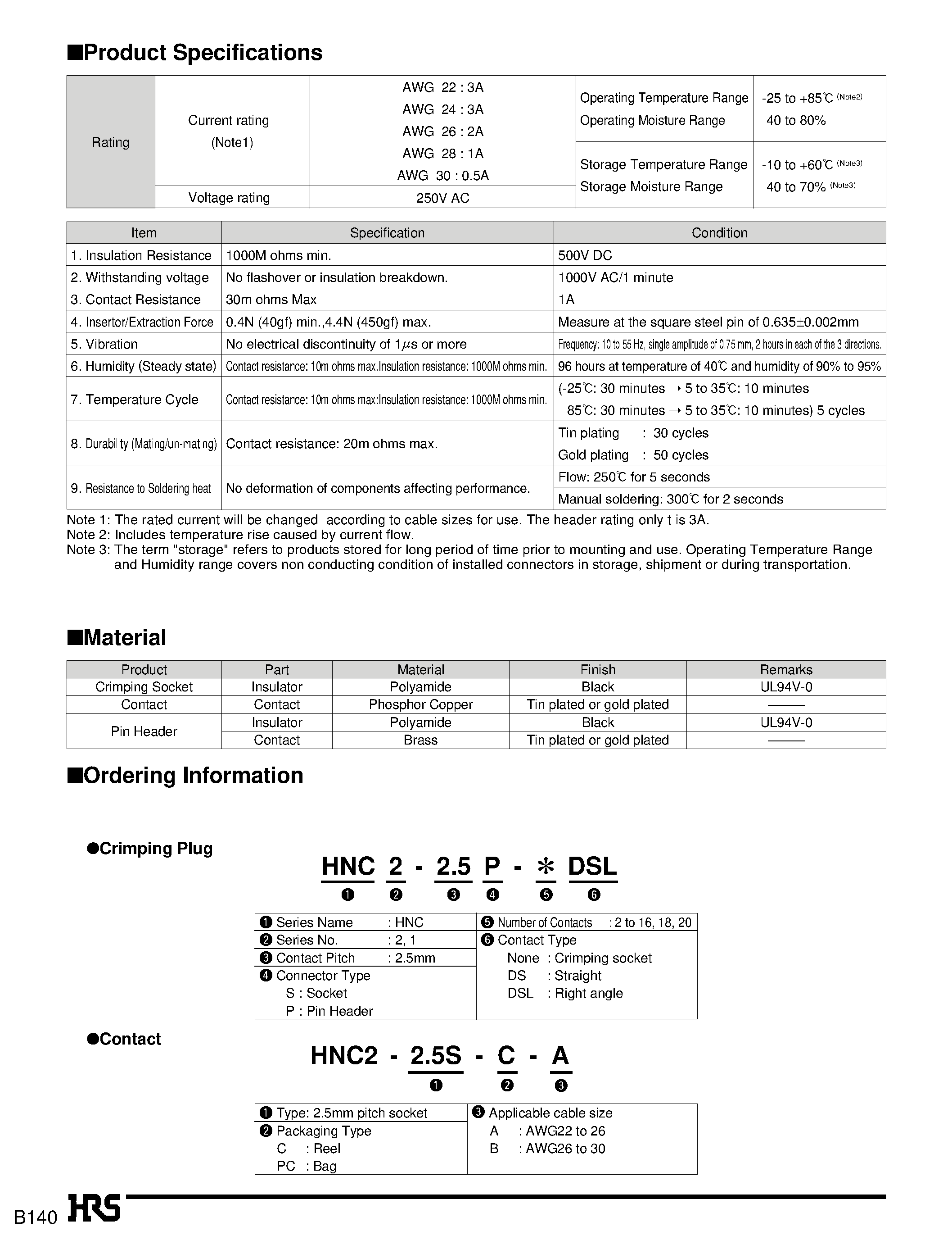 Datasheet HNC-2.5S-C-A - 2.5mm Pitch Connector for Discrete Wire Connection page 2