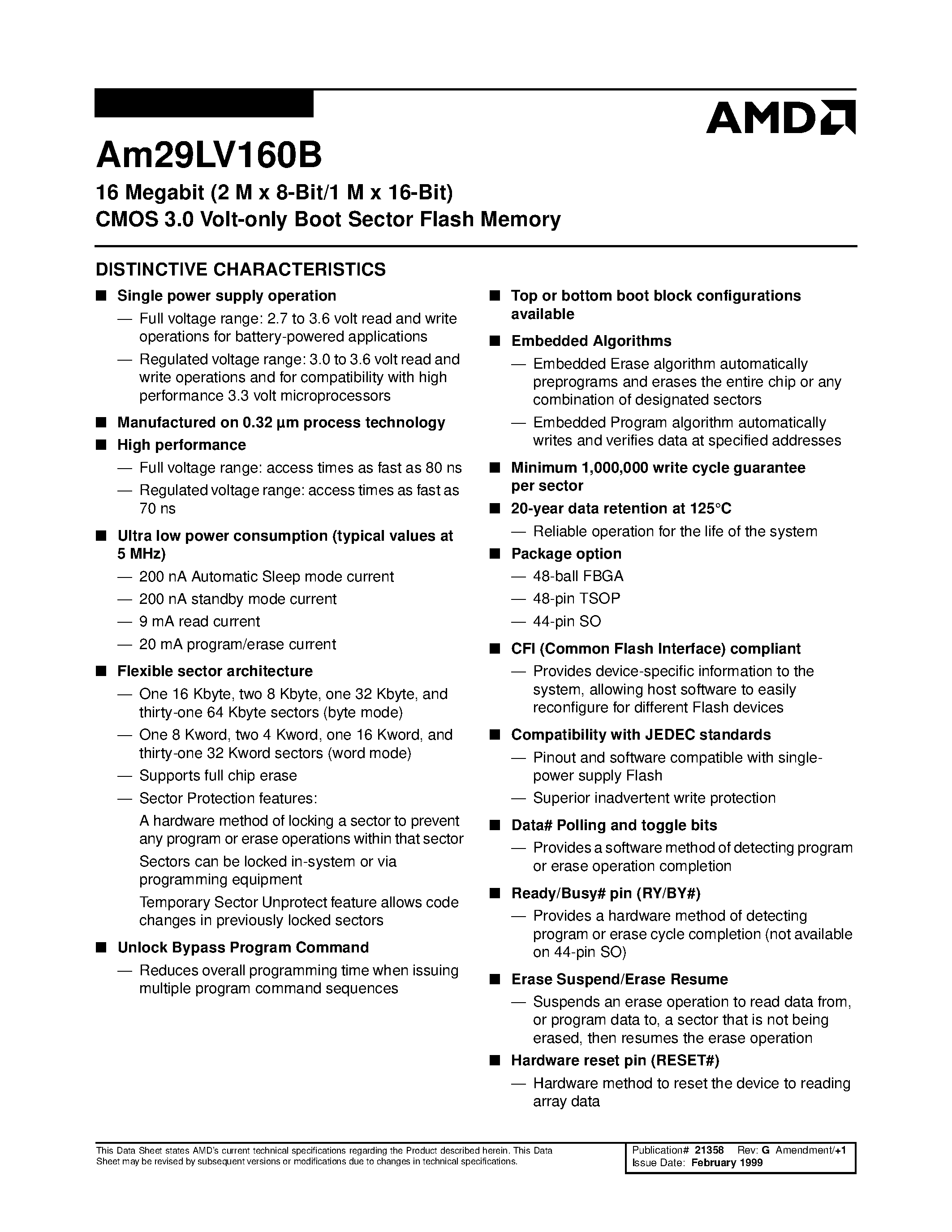 Даташит AM29LV160B-1 - 16 Megabit (2 M x 8-Bit/1 M x 16-Bit) CMOS 3.0 Volt-only Boot Sector Flash Memory страница 2