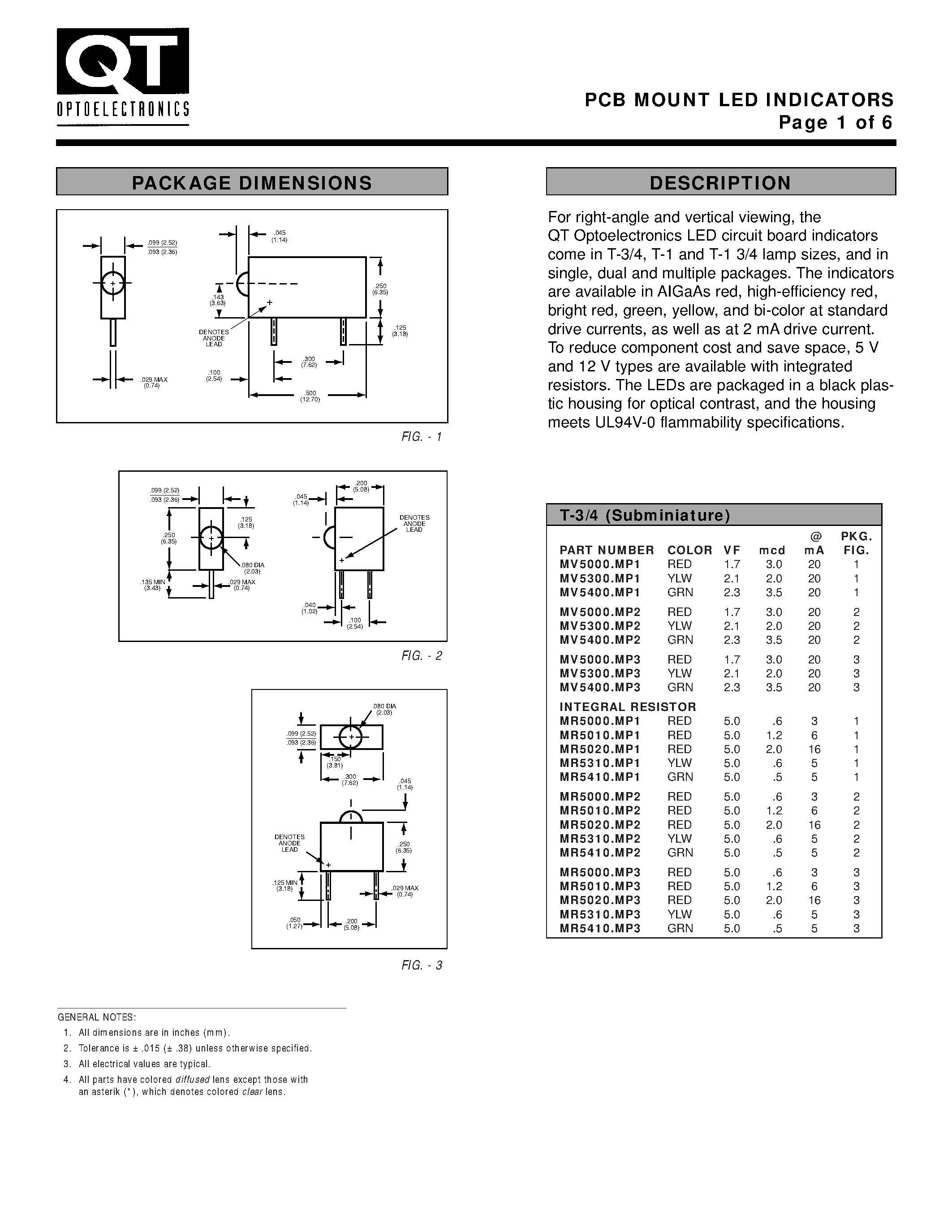 Даташит HLMP-K101-MP4A - PCB MOUNT LED INDICATORS страница 1