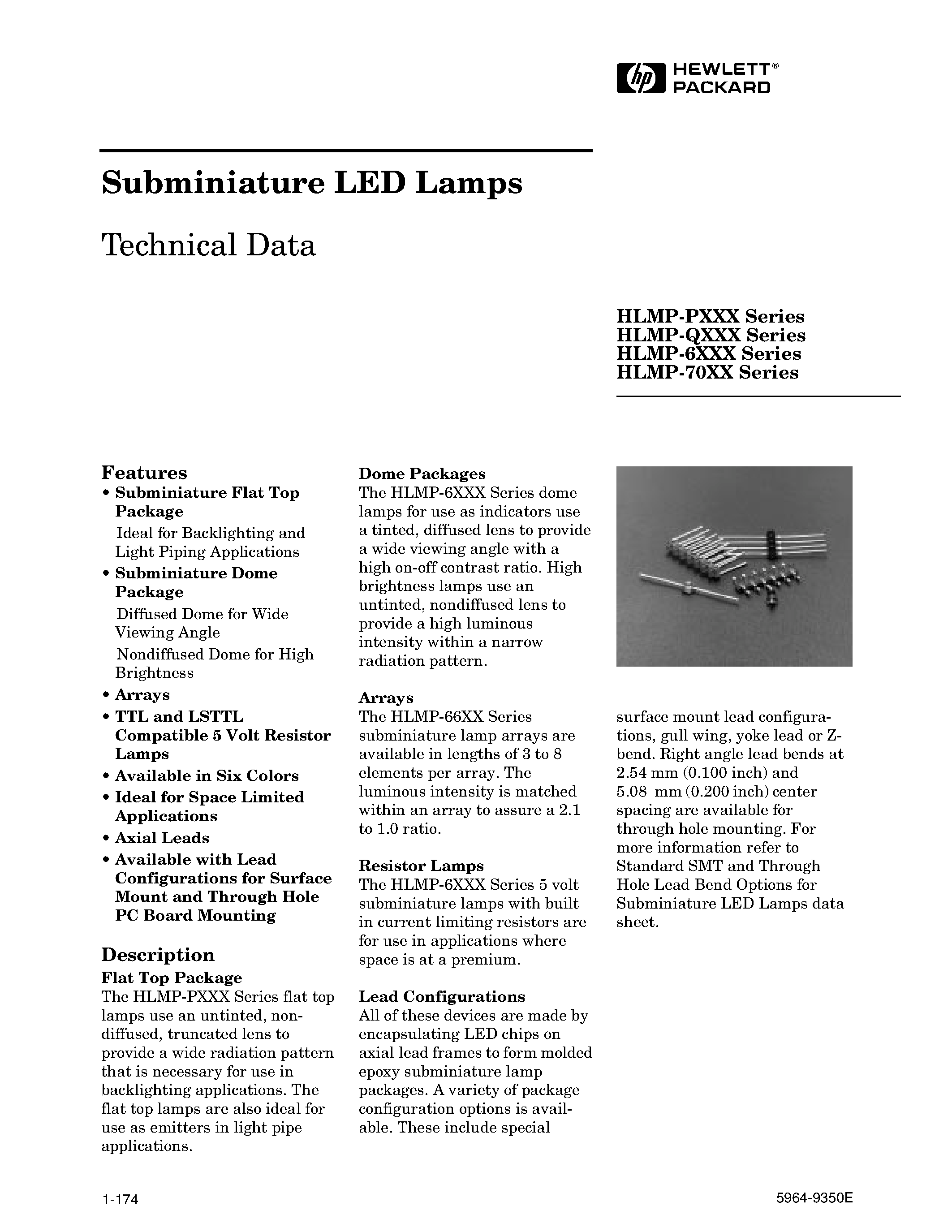 Даташит HLMP-P102 - Subminiature LED Lamps страница 1