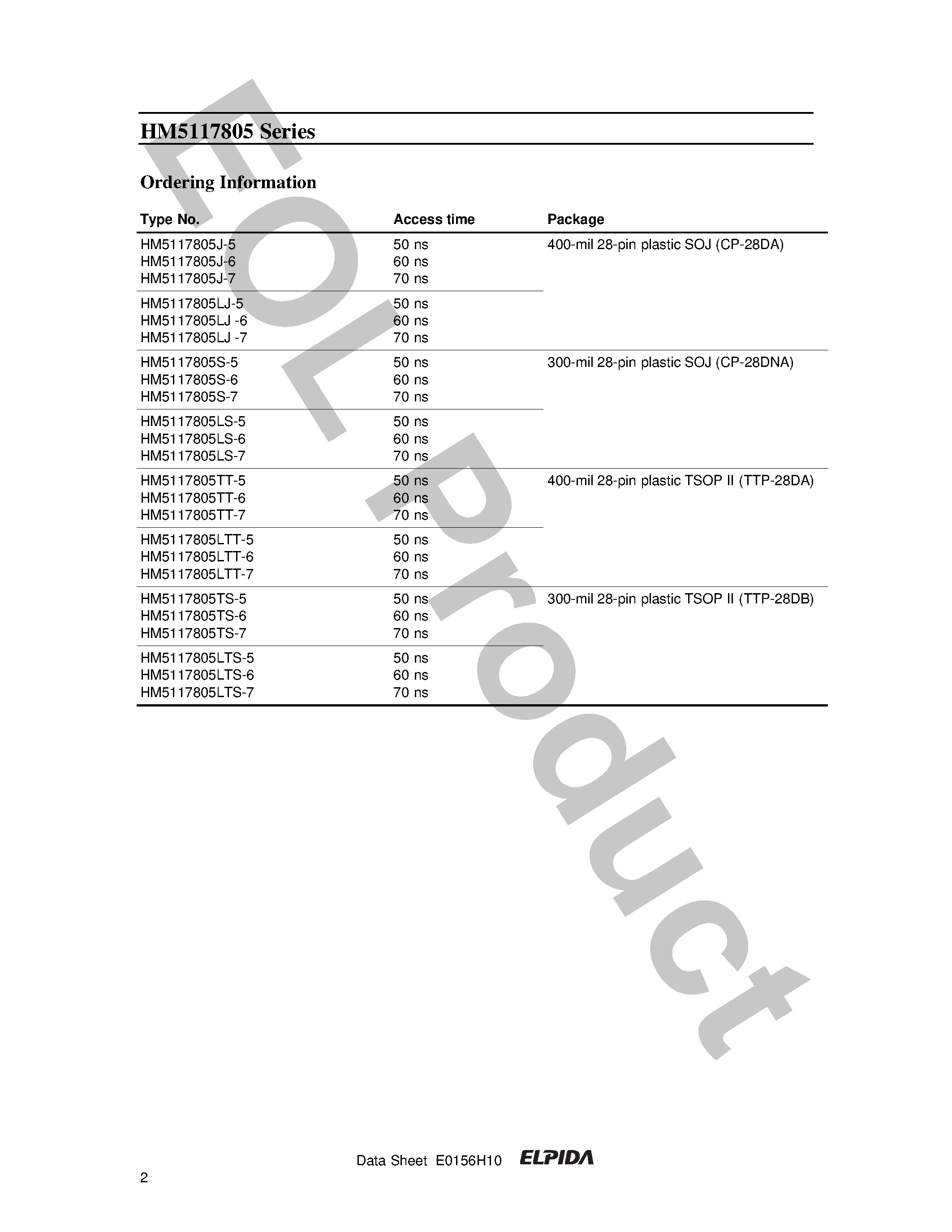 Даташит HM5117805 - 16 M EDO DRAM (2-Mword X 8-bit) 2 k Refresh страница 2