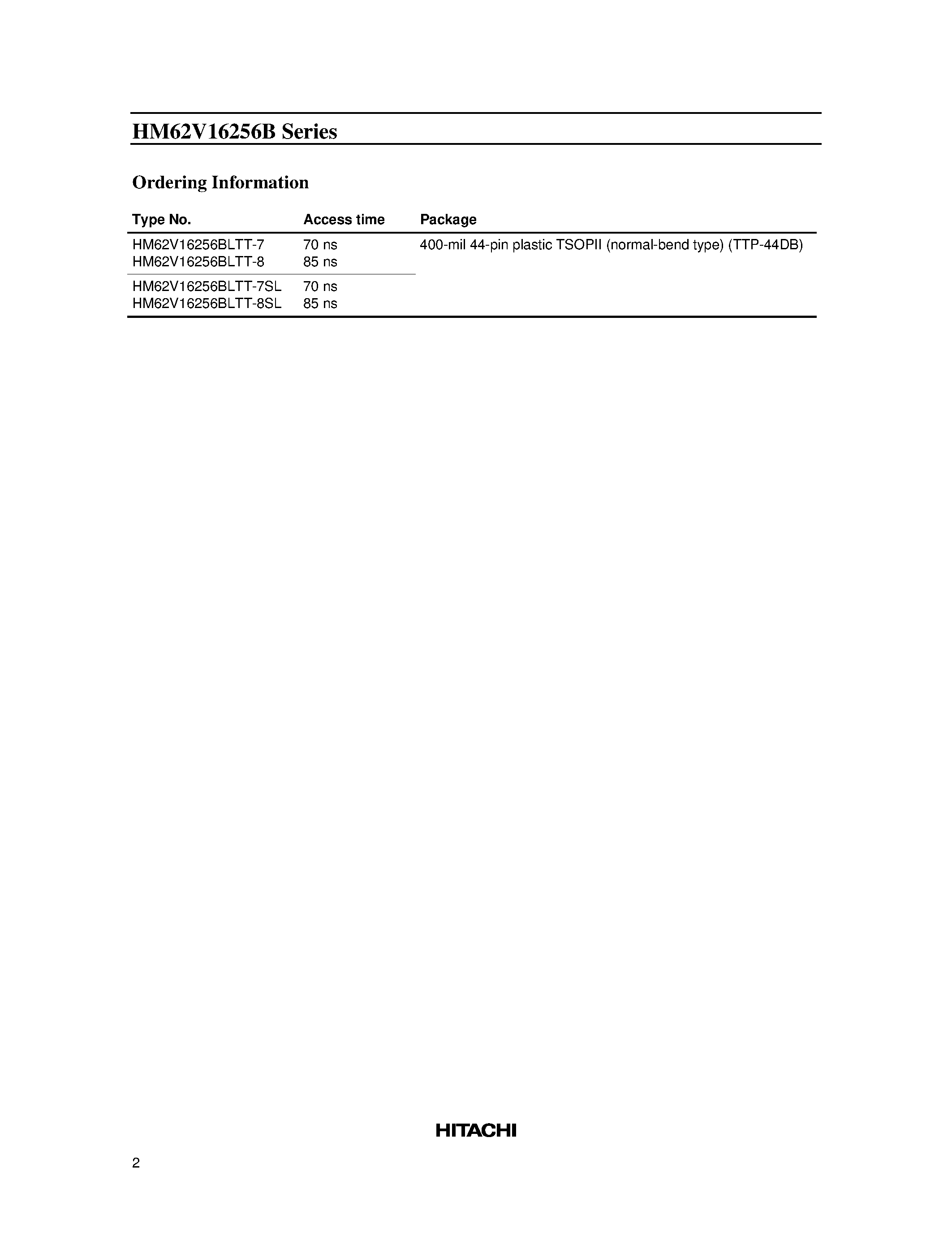 Даташит HM62V16256B - 4 M SRAM (256-kword x 16-bit) страница 2