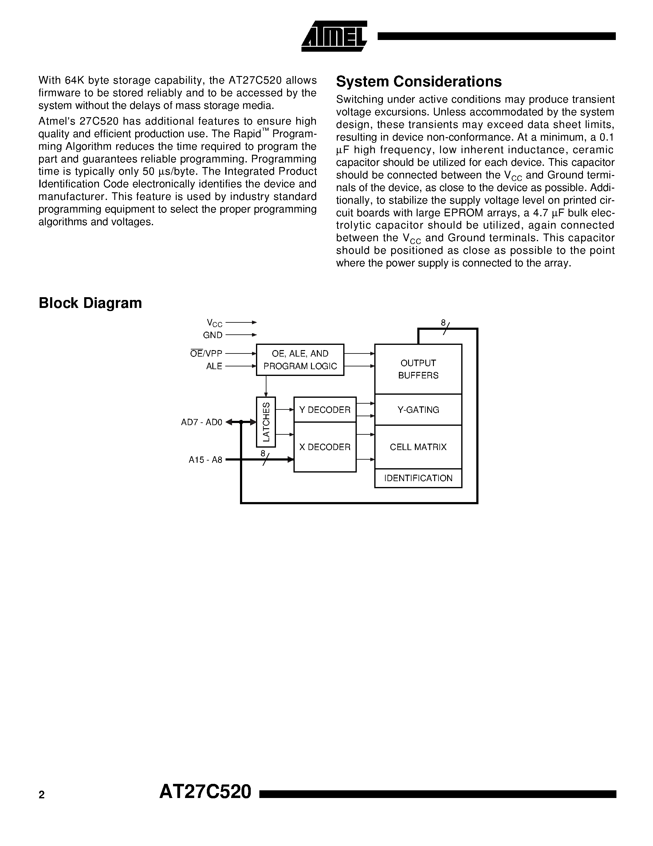 Datasheet AT27C520 - 512K 64K x 8 Multiplexed Addresses/ Outputs OTP EPROM page 2