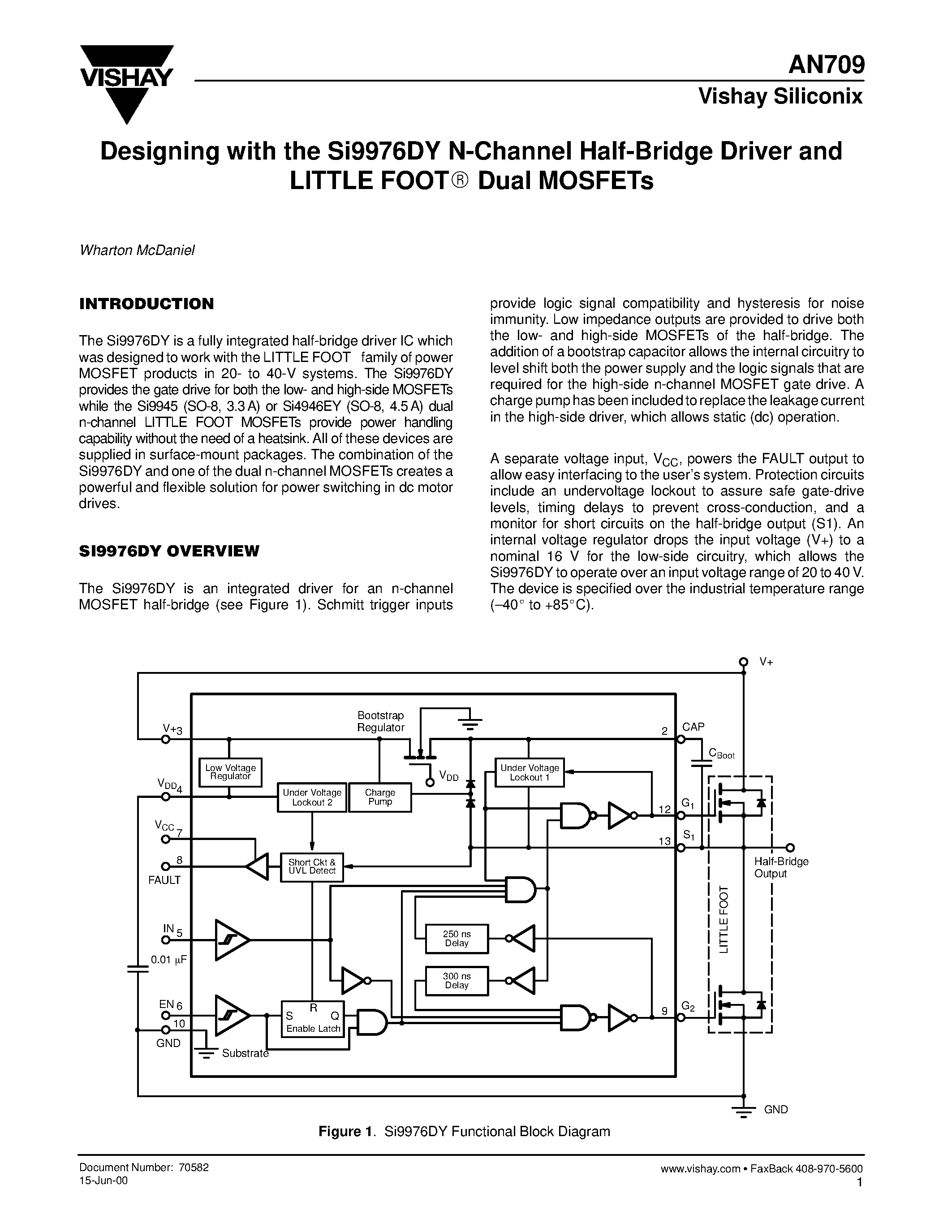 Даташит AN709 - Designing with the Si9976DY N-Channel Half-Bridge Driver and LITTLE FOOT Dual MOSFETs страница 1